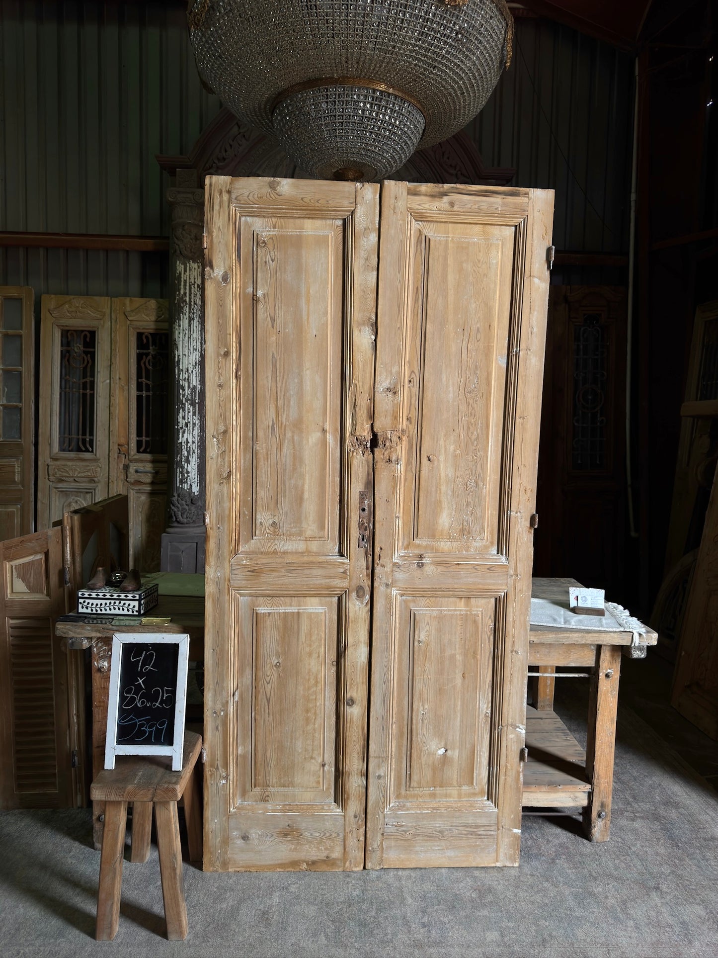 2 Panel Antique Solid French Doors - 42x86.25 J399