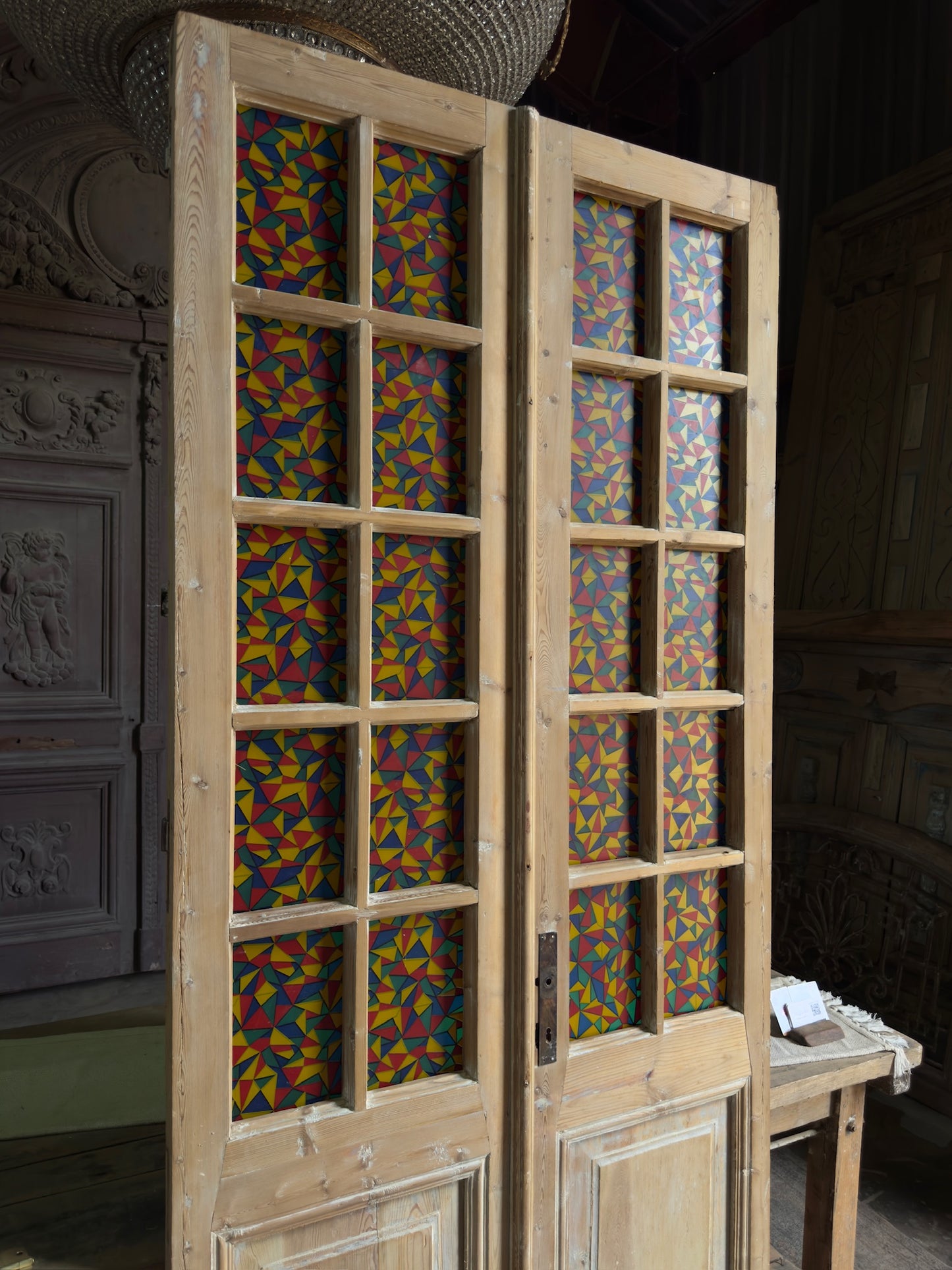 10 Lite Single Antique Stained Glass Doors - 39.5X92.75 J522