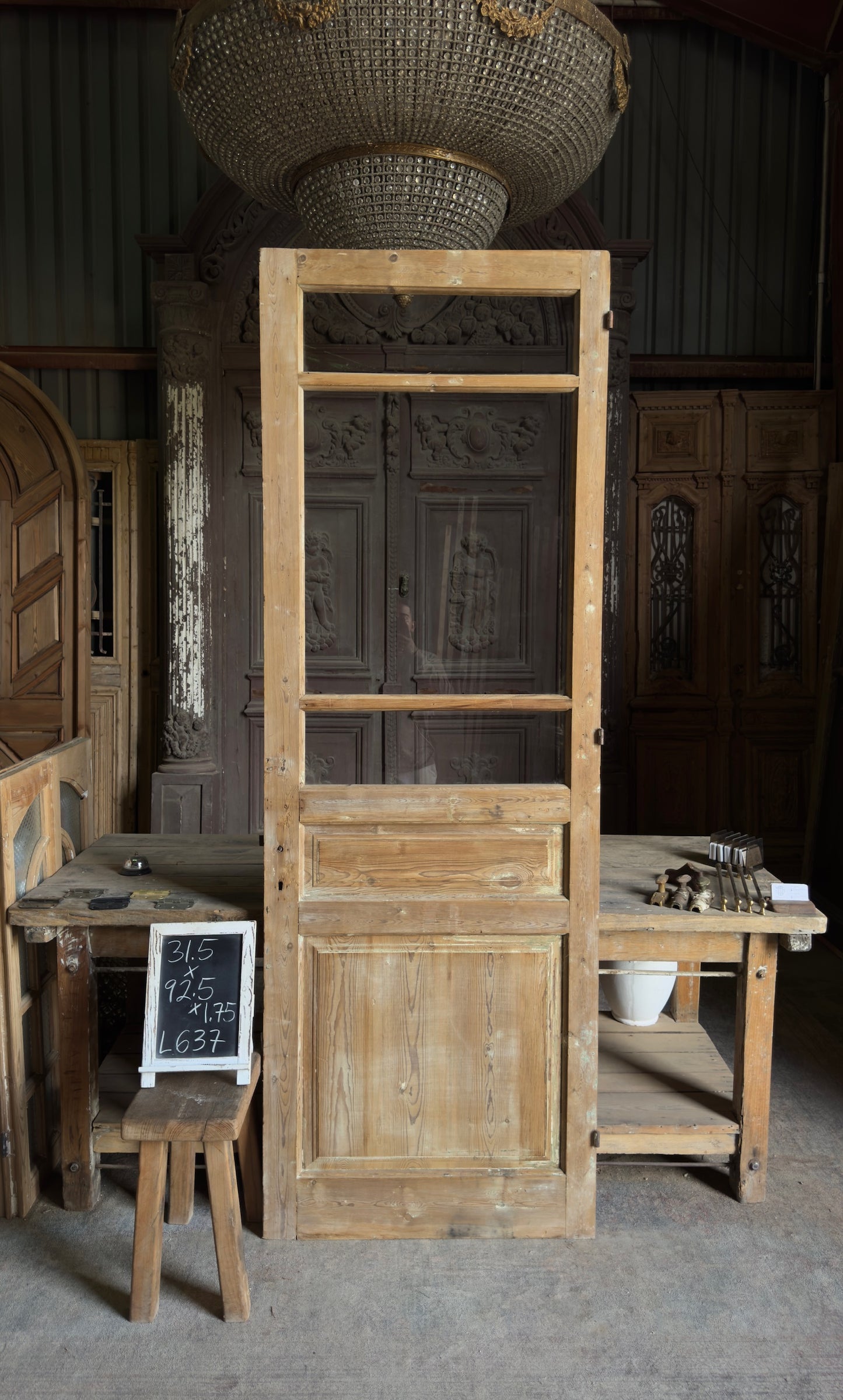 Antique Glass 3 Lite Door - 31.5x92.5 - L637
