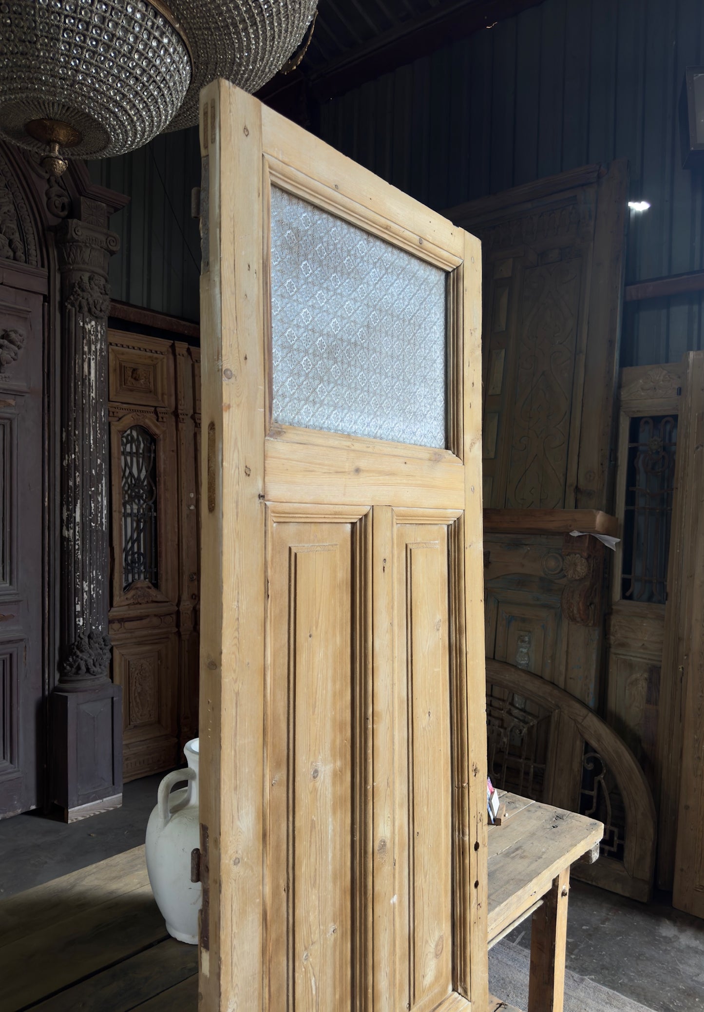 19th Century European Antique Glass Single Door - 26.75x87 K253