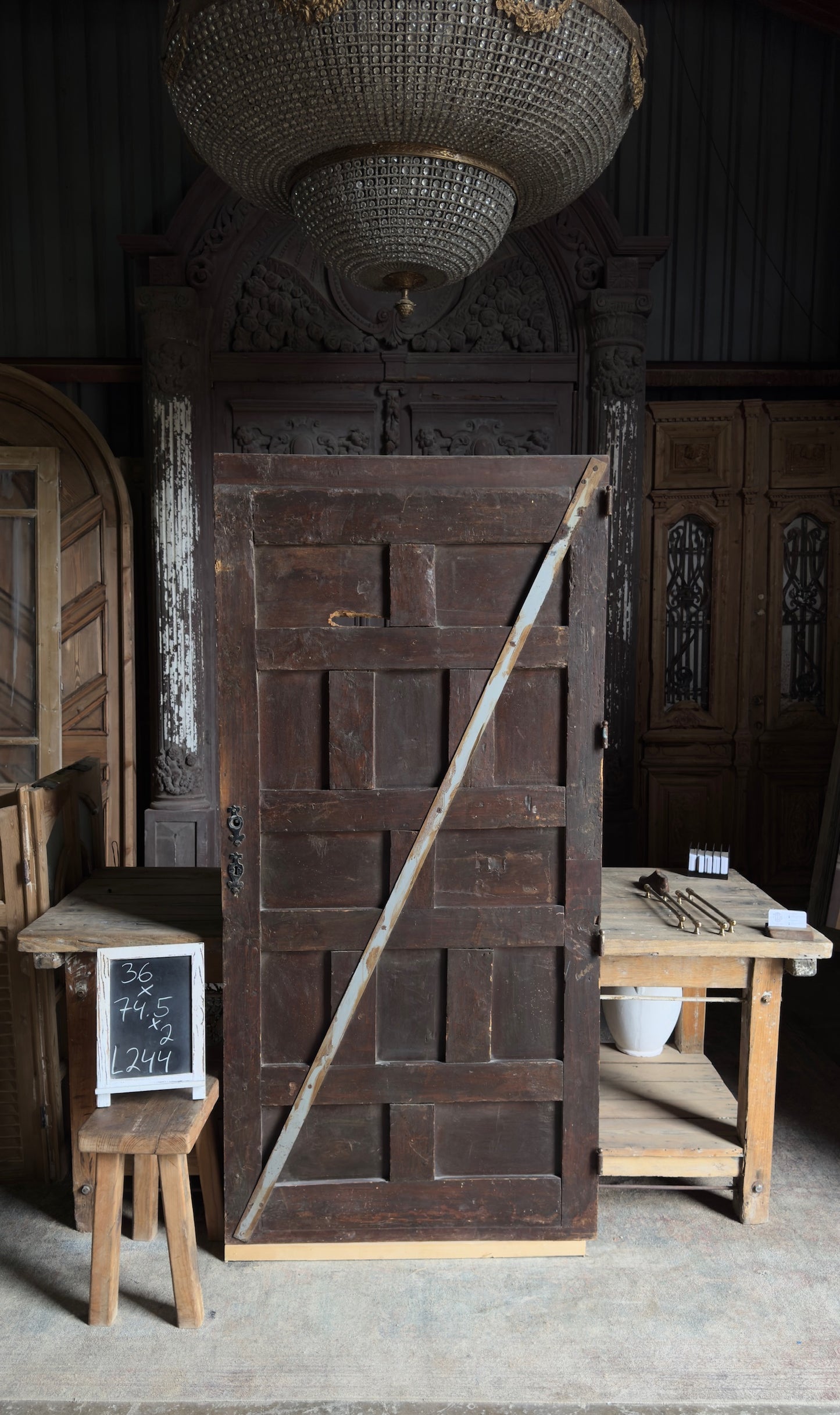 Spanish Diamond Panel Antique Single Door - 36x74.5 - L244