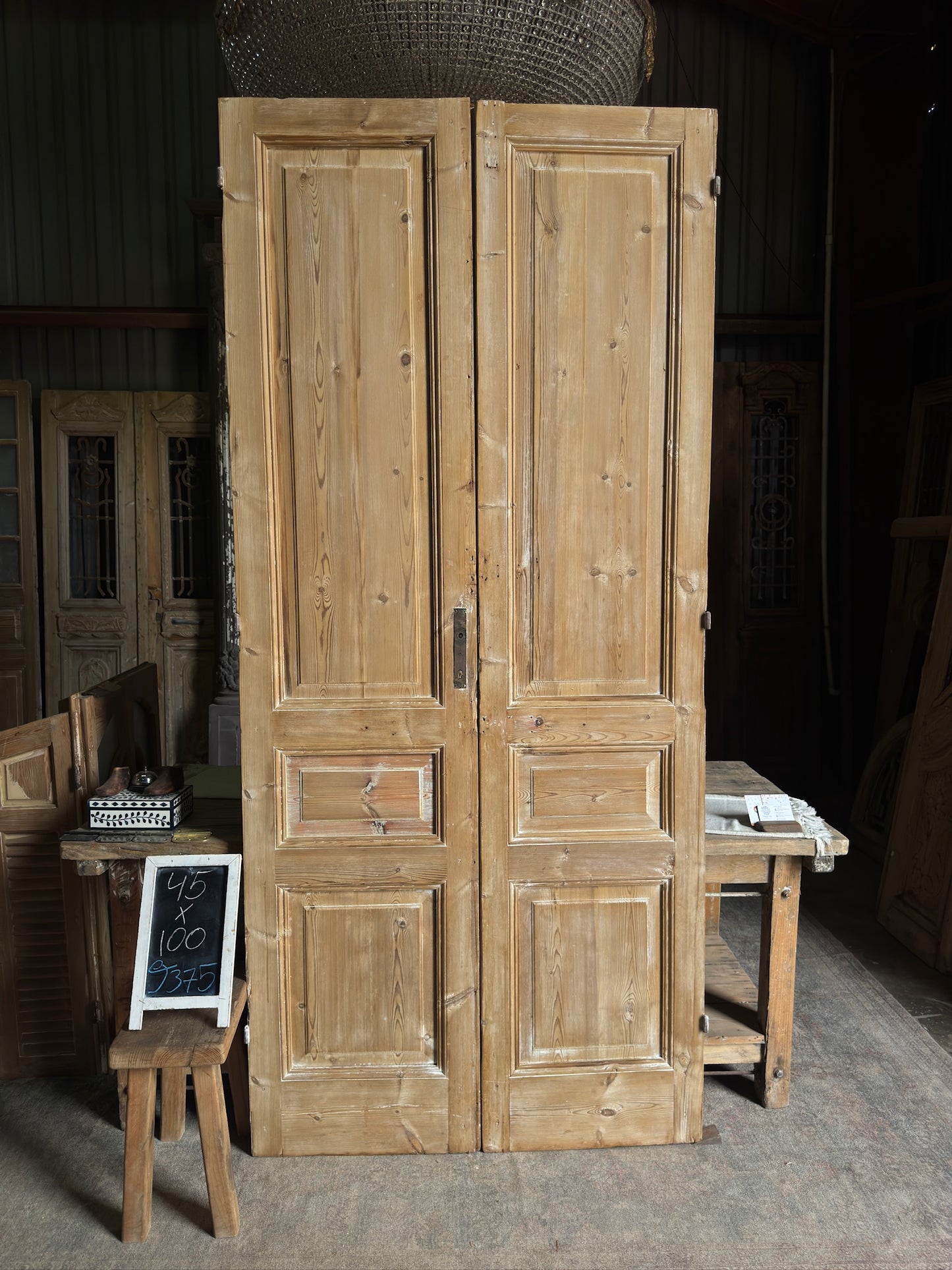3 Panel Antique Solid French Doors - 45x100 J375