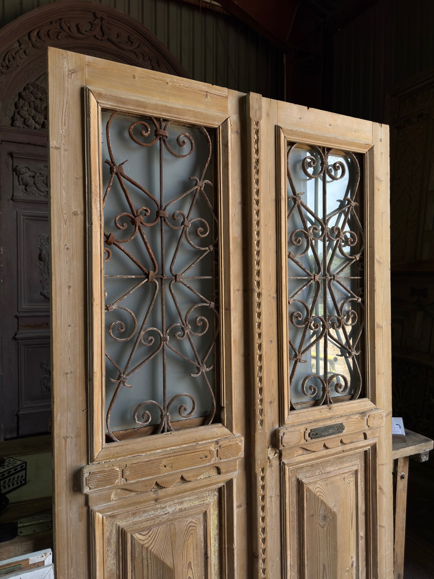 Webbed Antique Iron French Doors - 51.25x84.5 J78