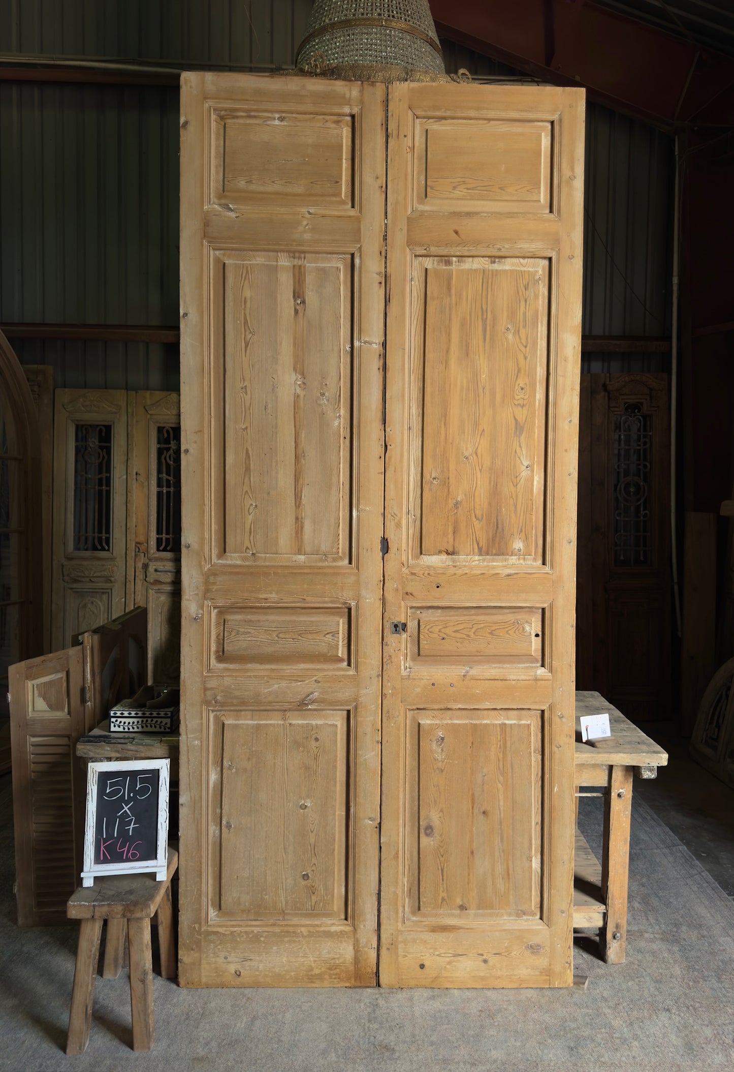 4 Panel Antique Solid French Doors - 51.5x117 K46