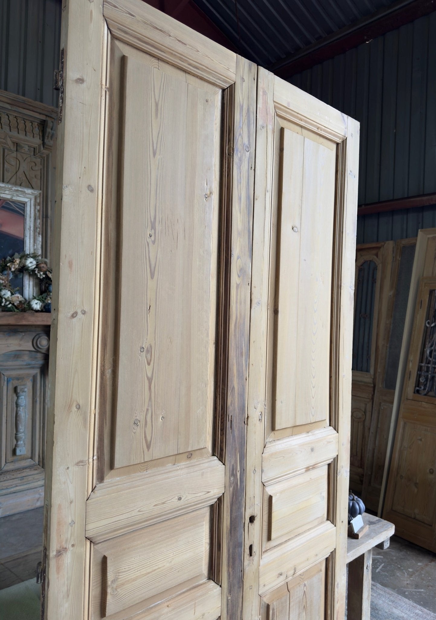 Antique 3 Panel Solid French Doors - 43.25x96 E82 - Magnolia Antique Door Co.