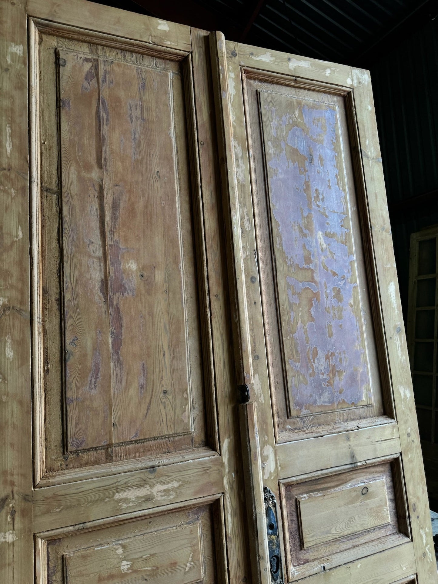 Antique 3 Panel Solid French Doors - 46.5x96.75 E51 - Magnolia Antique Door Co.