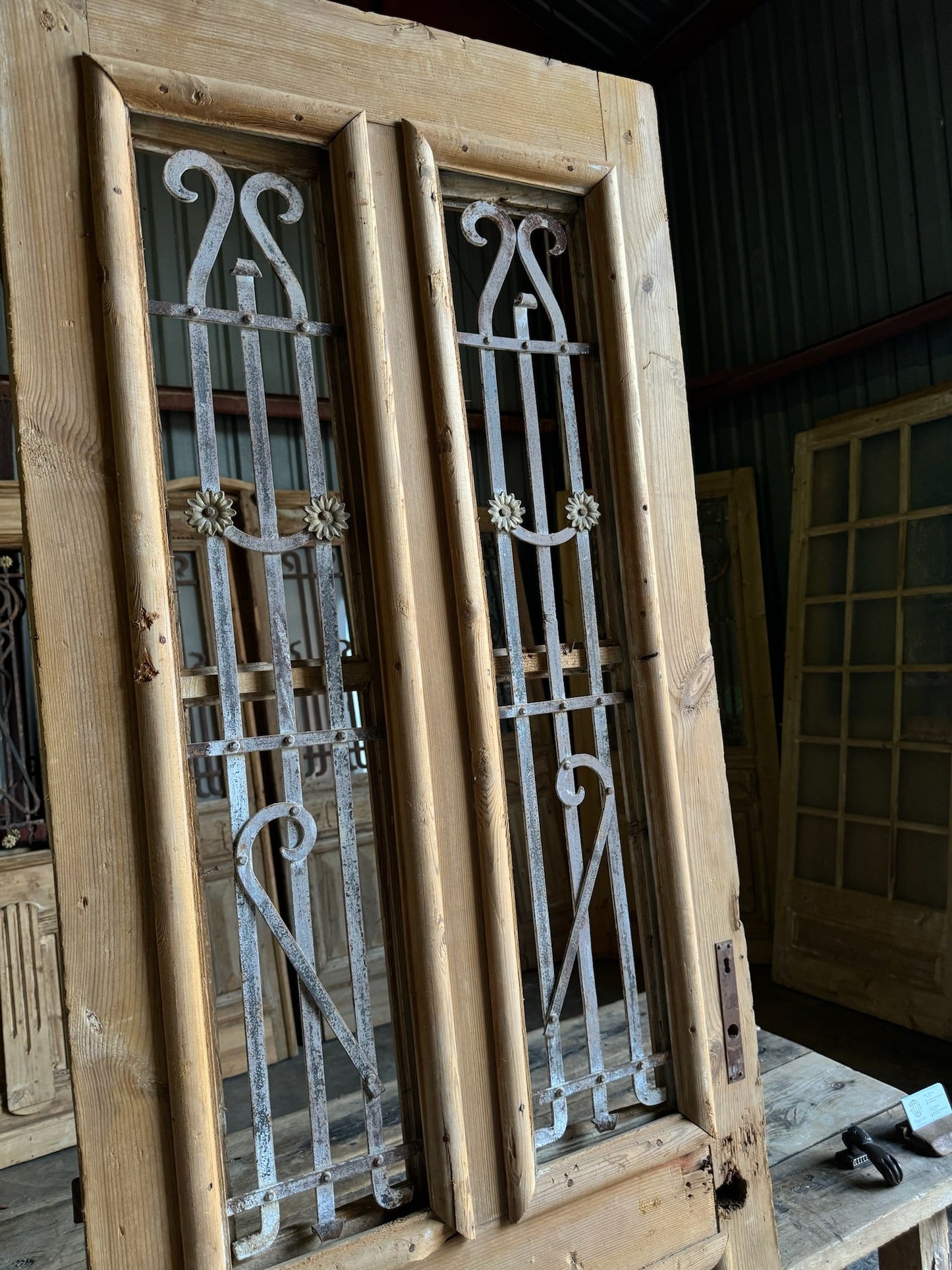 Antique 4 Panel Iron Single Door - 28.5x89 E192 - Magnolia Antique Door Co.