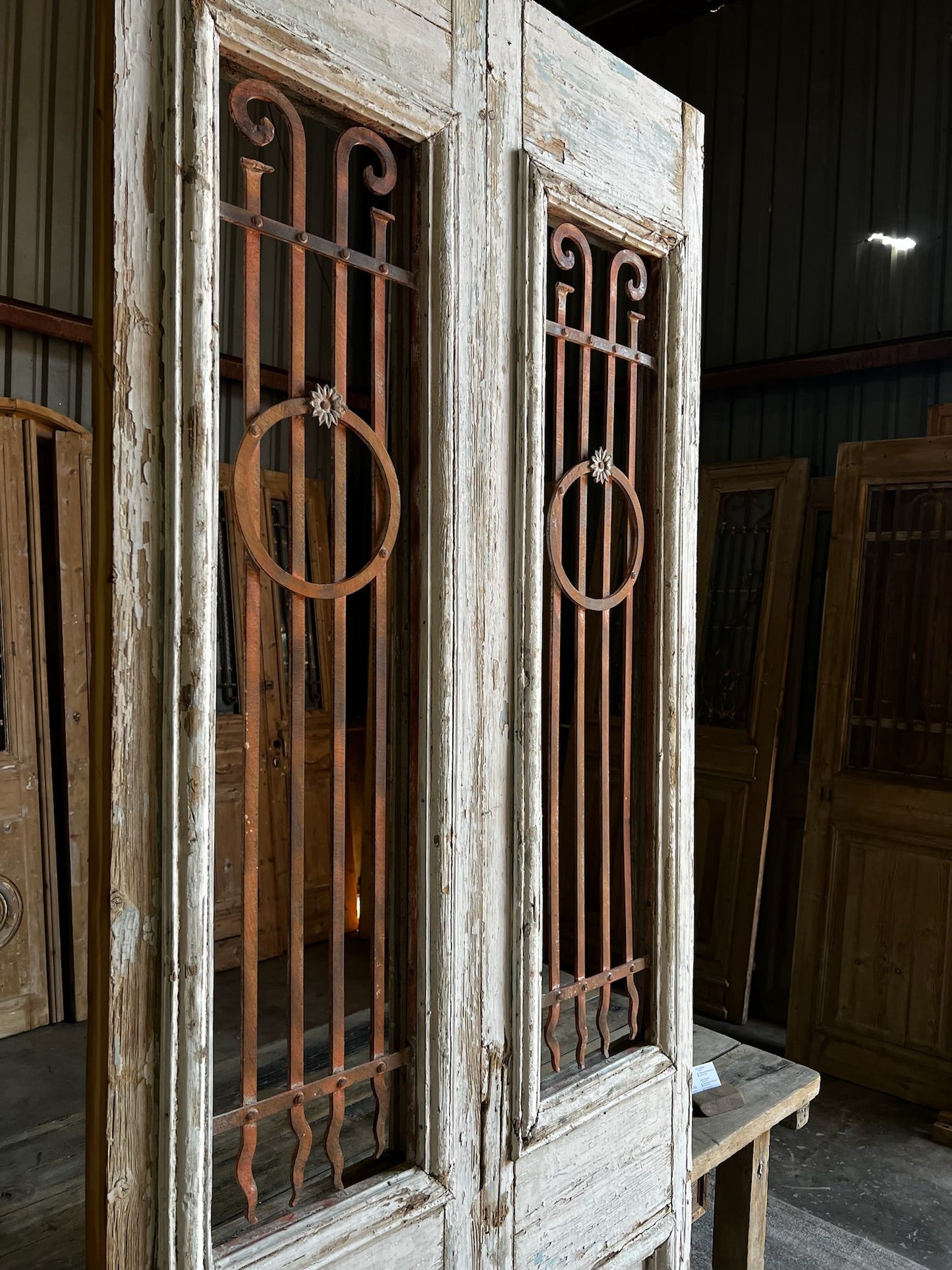 Antique Hand Carved Iron French Doors - 36x96 C24 - Magnolia Antique Door Co.