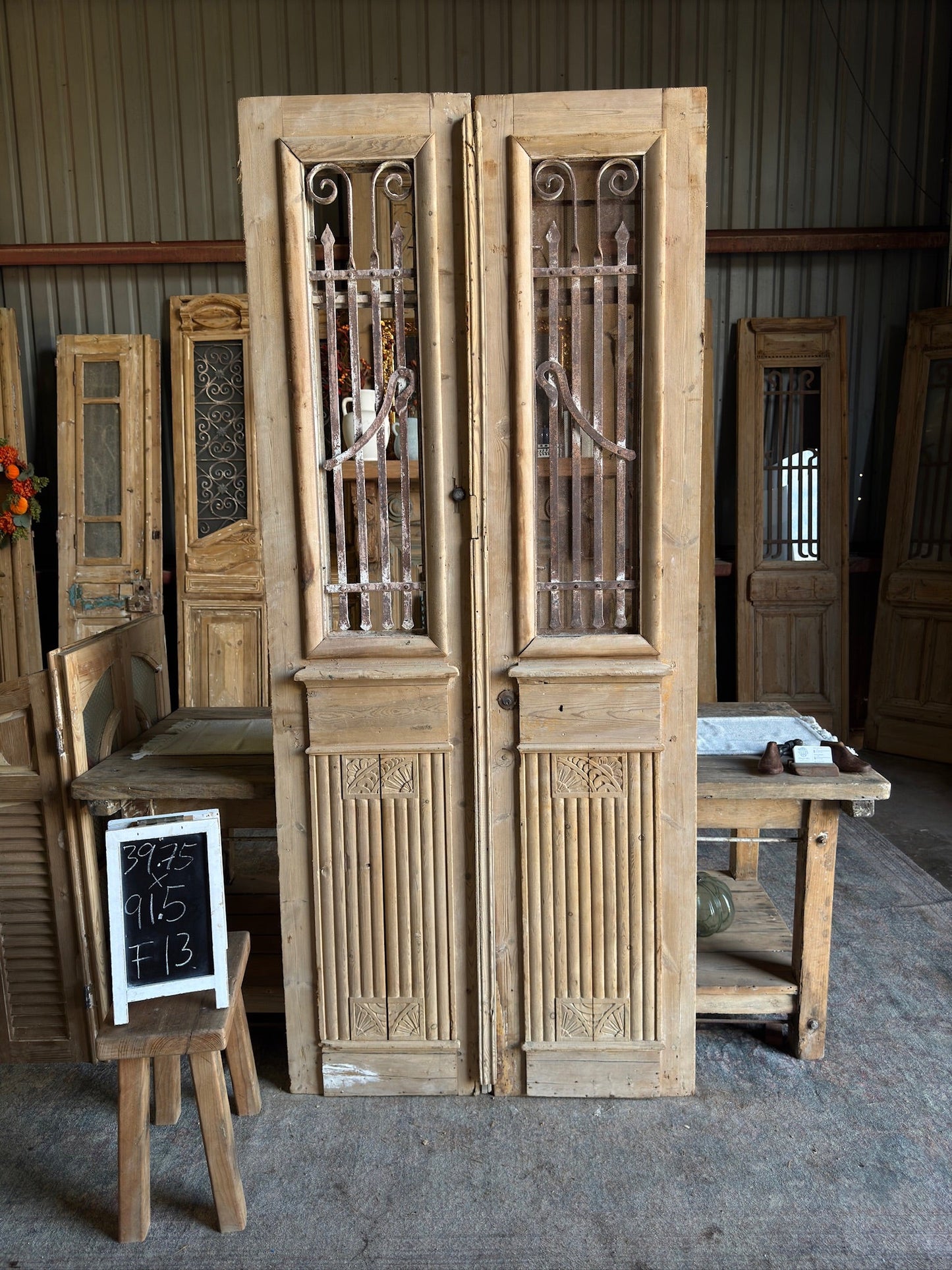 Antique Iron French Doors - 39.75x91.5 F13 - Magnolia Antique Door Co.