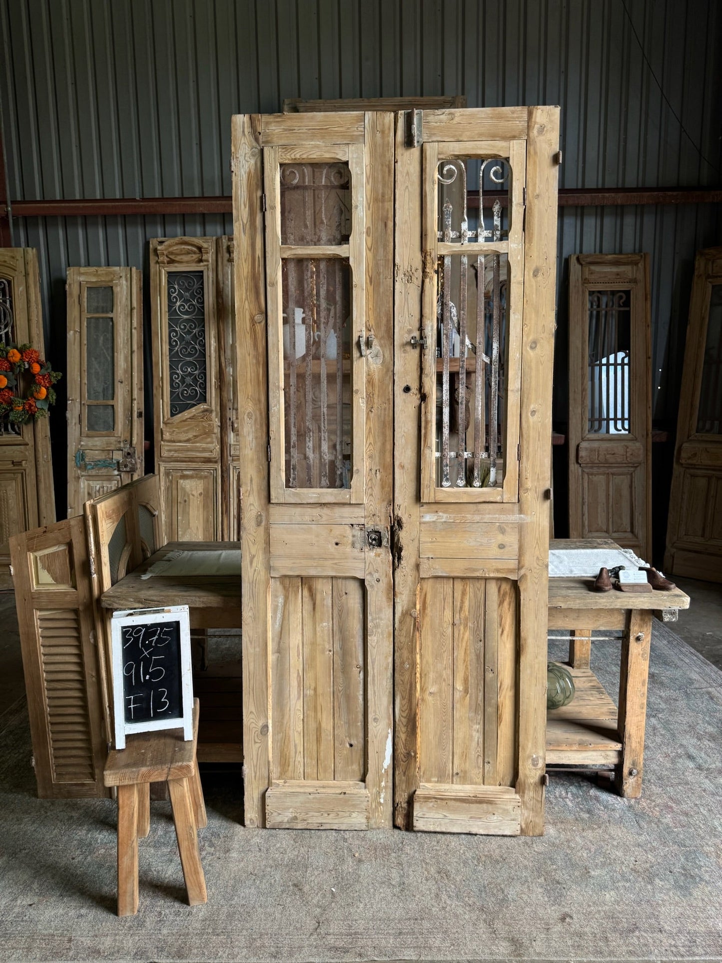 Antique Iron French Doors - 39.75x91.5 F13 - Magnolia Antique Door Co.