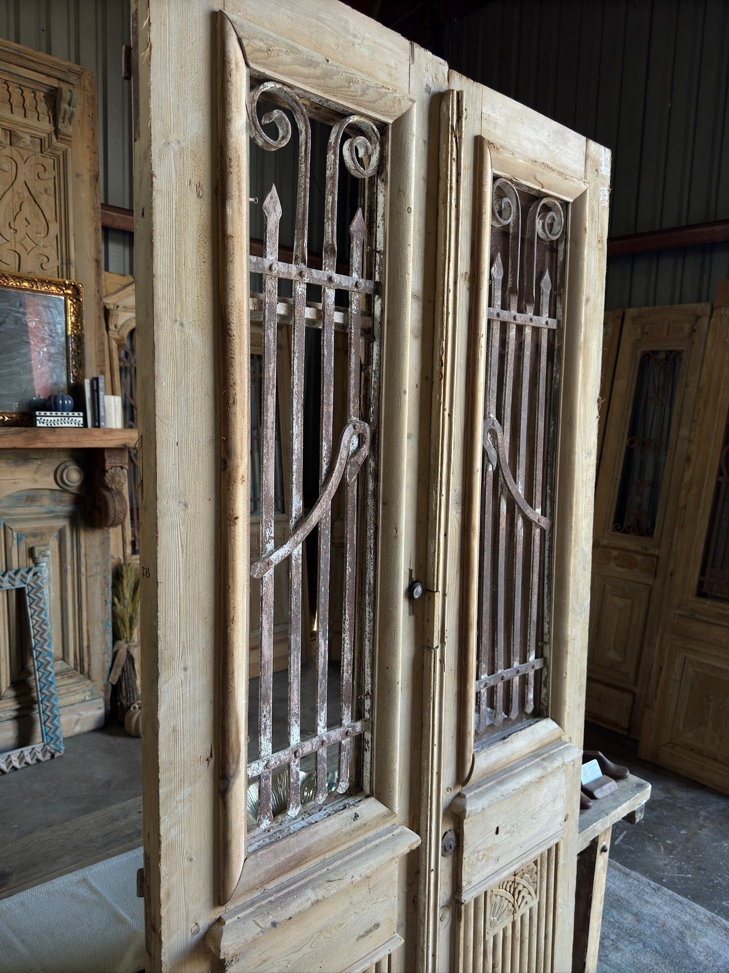 Antique Iron French Doors - 39.75x91.5 F13 - Magnolia Antique Door Co.