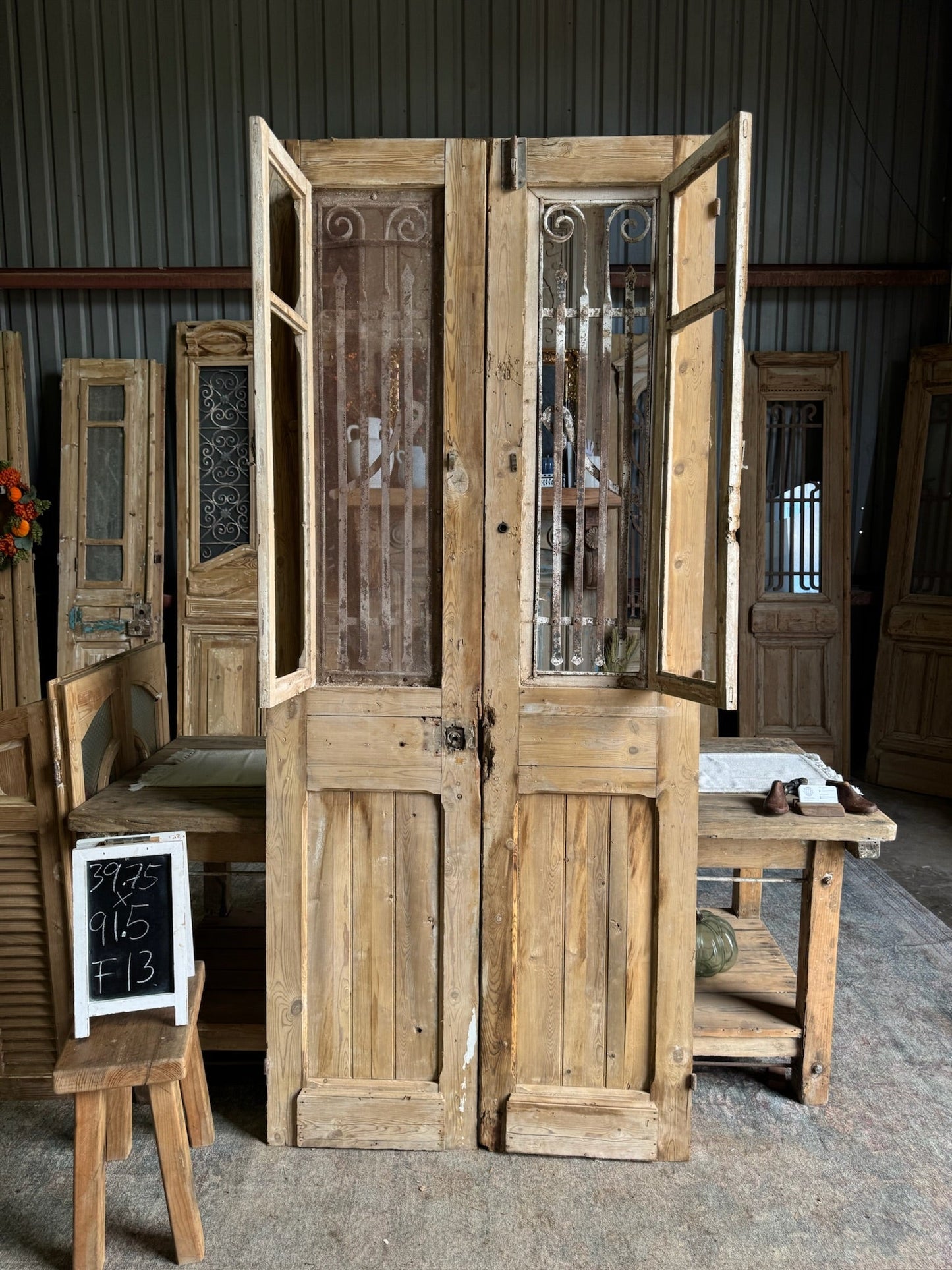 Antique Iron French Doors - 39.75x91.5 F13 - Magnolia Antique Door Co.