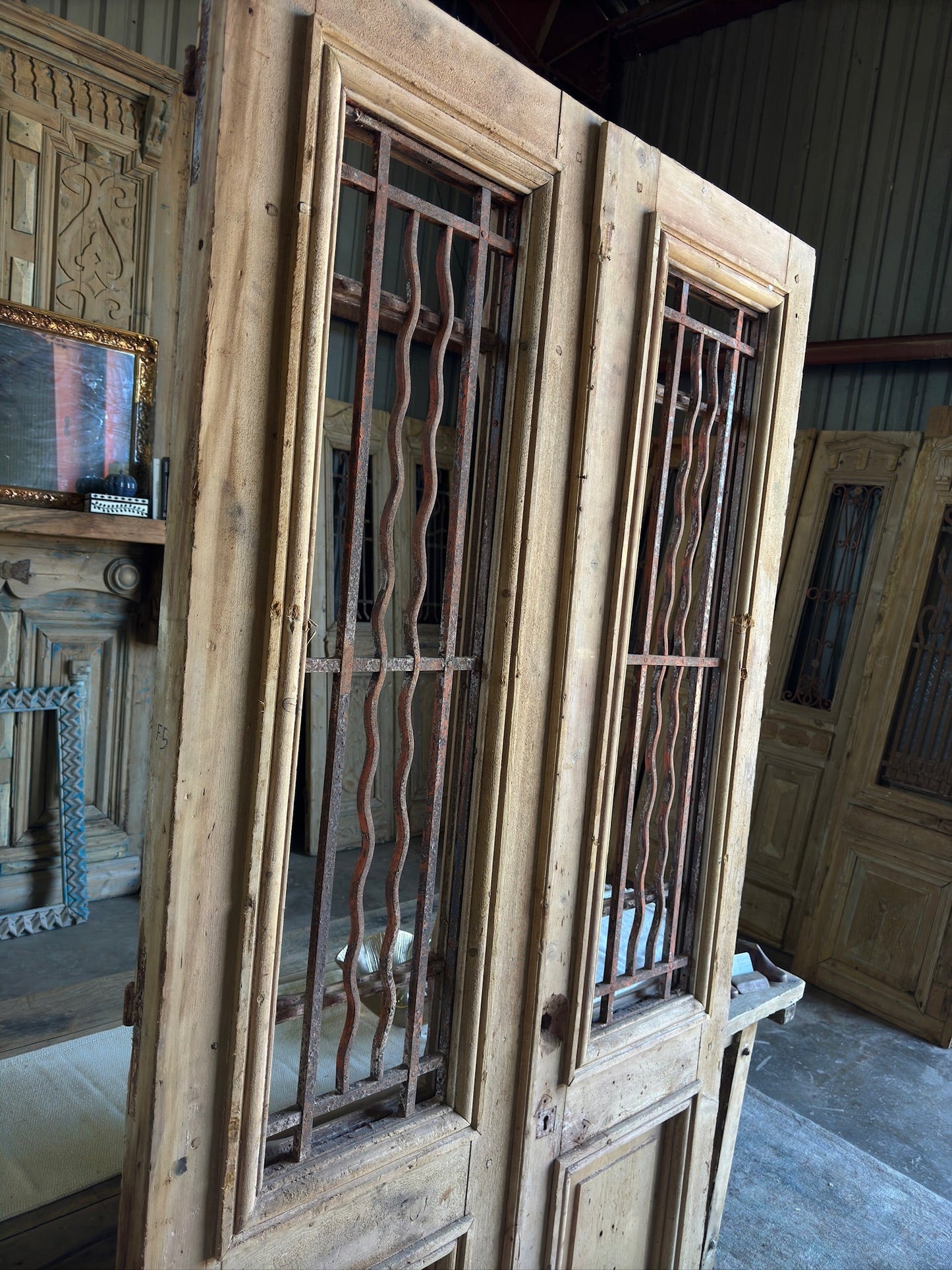 Antique Iron French Doors - 46.75x93 F5 - Magnolia Antique Door Co.