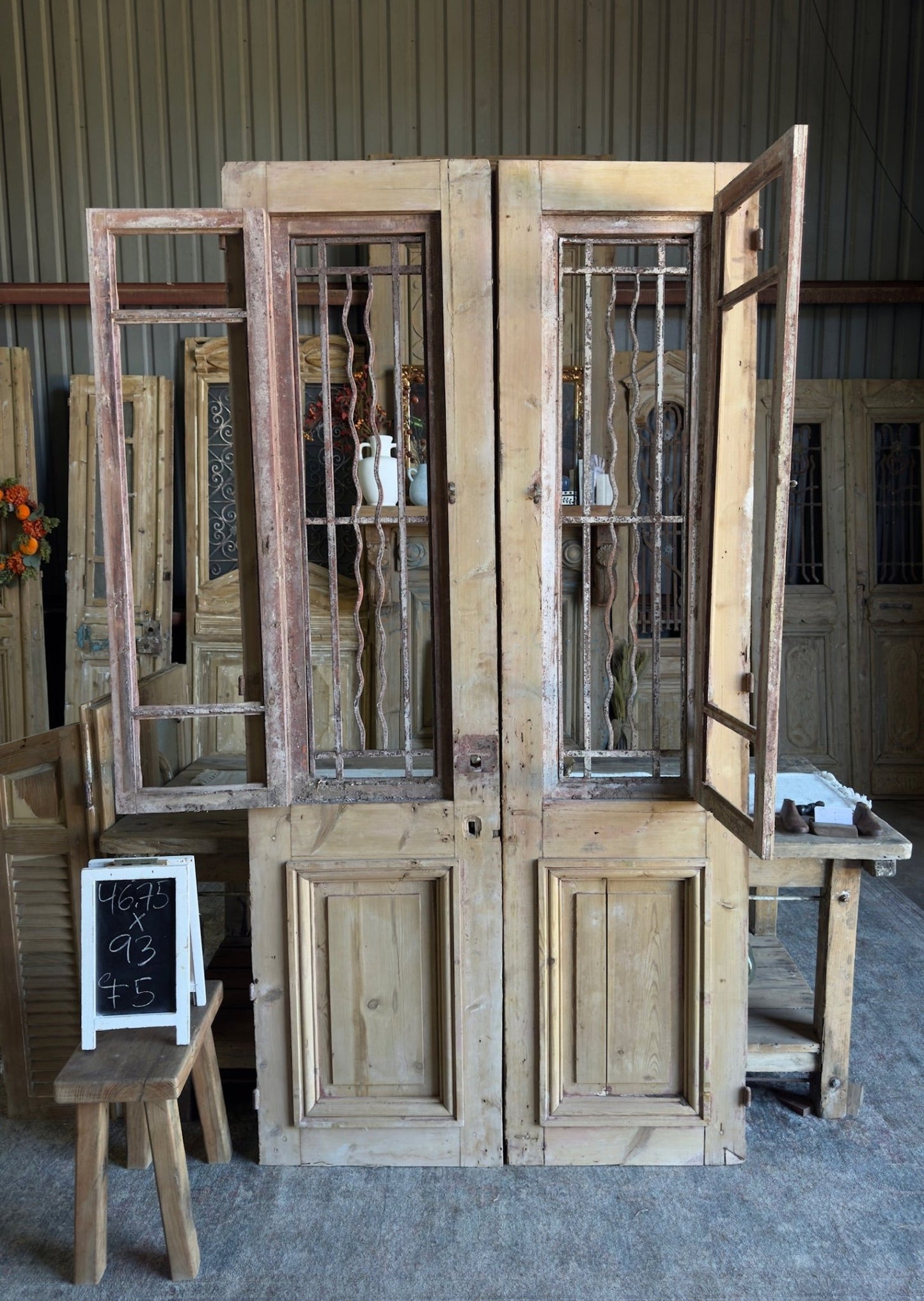 Antique Iron French Doors - 46.75x93 F5 - Magnolia Antique Door Co.