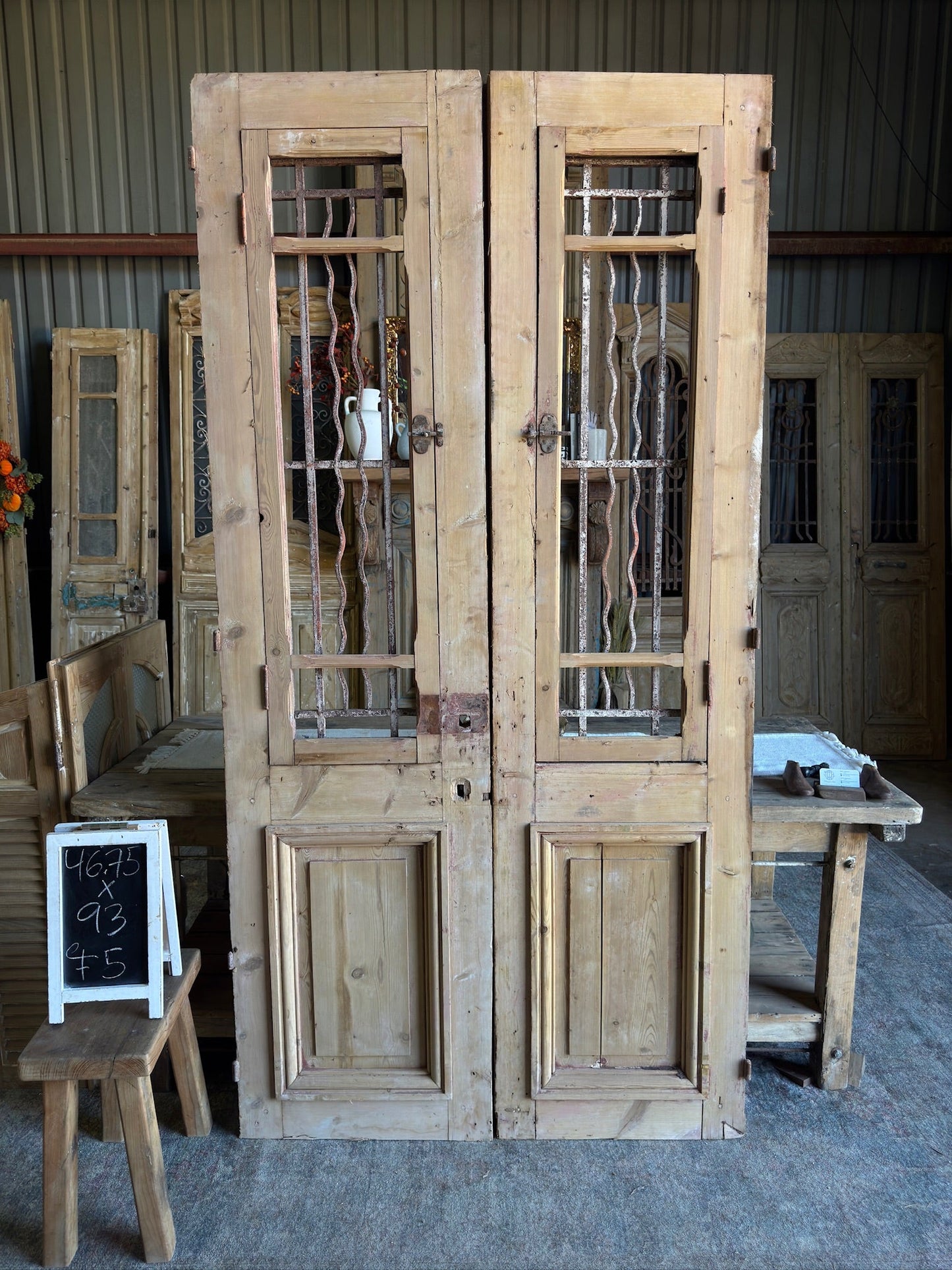 Antique Iron French Doors - 46.75x93 F5 - Magnolia Antique Door Co.