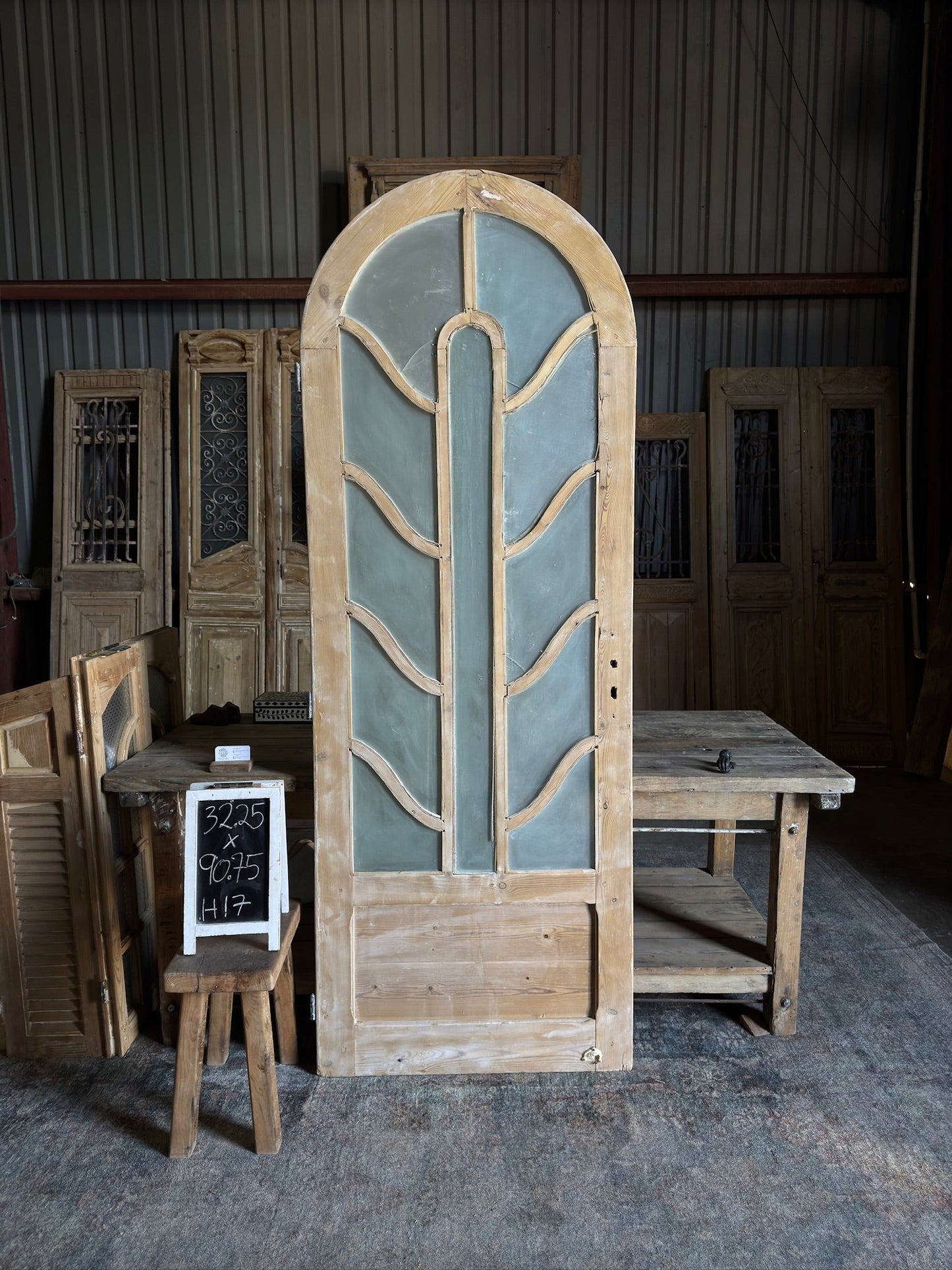 Arched Single Glass Antique Door 32x90.75 H17 - Magnolia Antique Door Co.