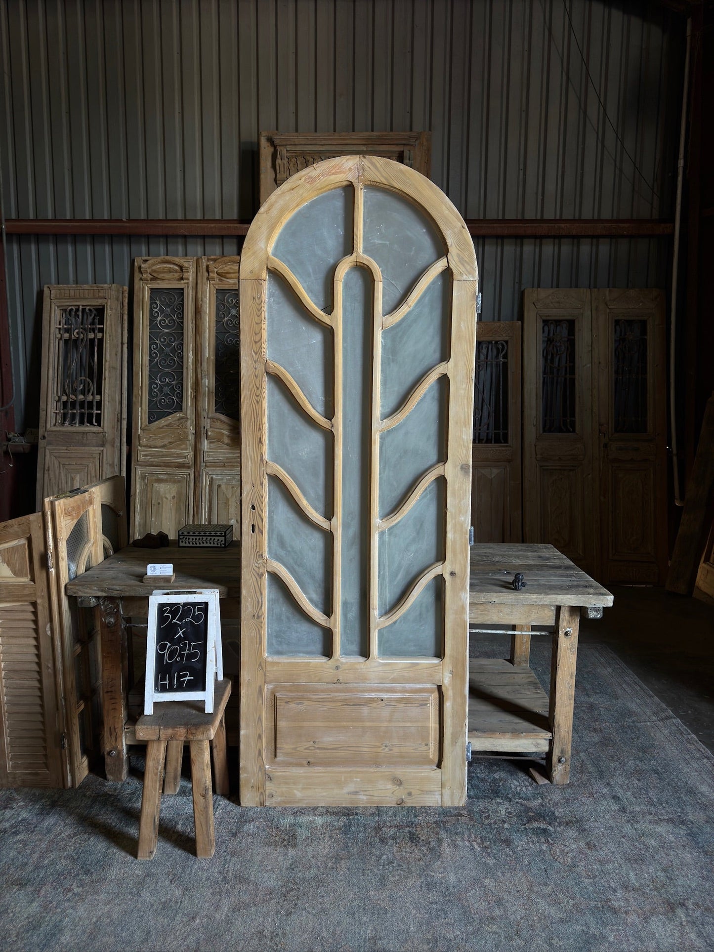 Arched Single Glass Antique Door 32x90.75 H17 - Magnolia Antique Door Co.