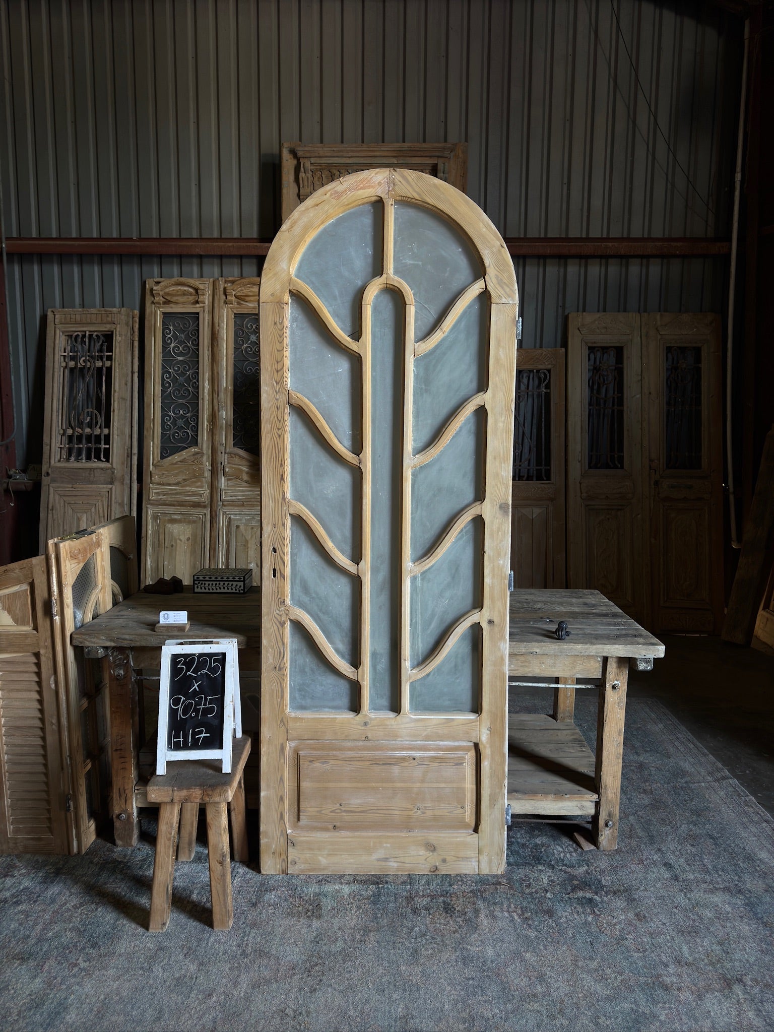 Arched Single Glass Antique Door 32x90.75 H17 - Magnolia Antique Door Co.