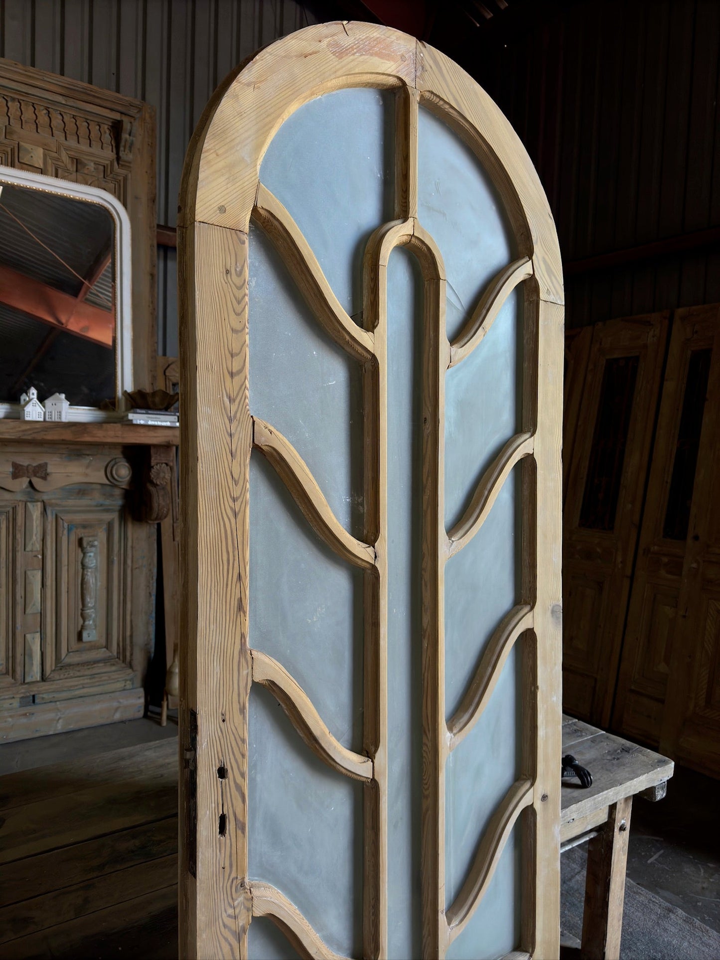 Arched Single Glass Antique Door 32x90.75 H17 - Magnolia Antique Door Co.