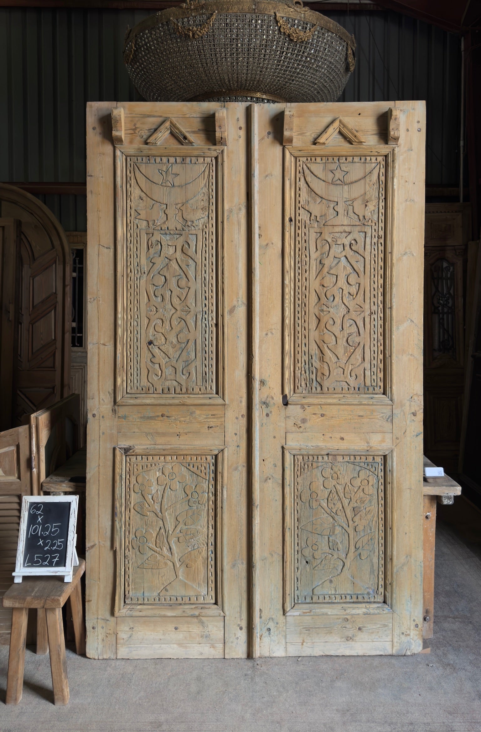 Antique Carved 4 Panel Double Doors - 62x101.25 - L527 | Magnolia
