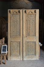 Antique Carved 4 Panel Double Doors - 62x101.25 - L527
