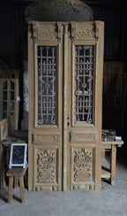 Antique Carved 4 Lite French Doors - 46.75x105 - L658