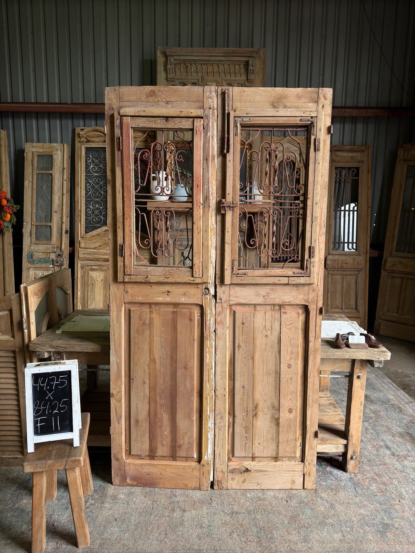 Egyptian Hand Carved Antique Iron Doors - 44.75x84.25 F11 - Magnolia Antique Door Co.