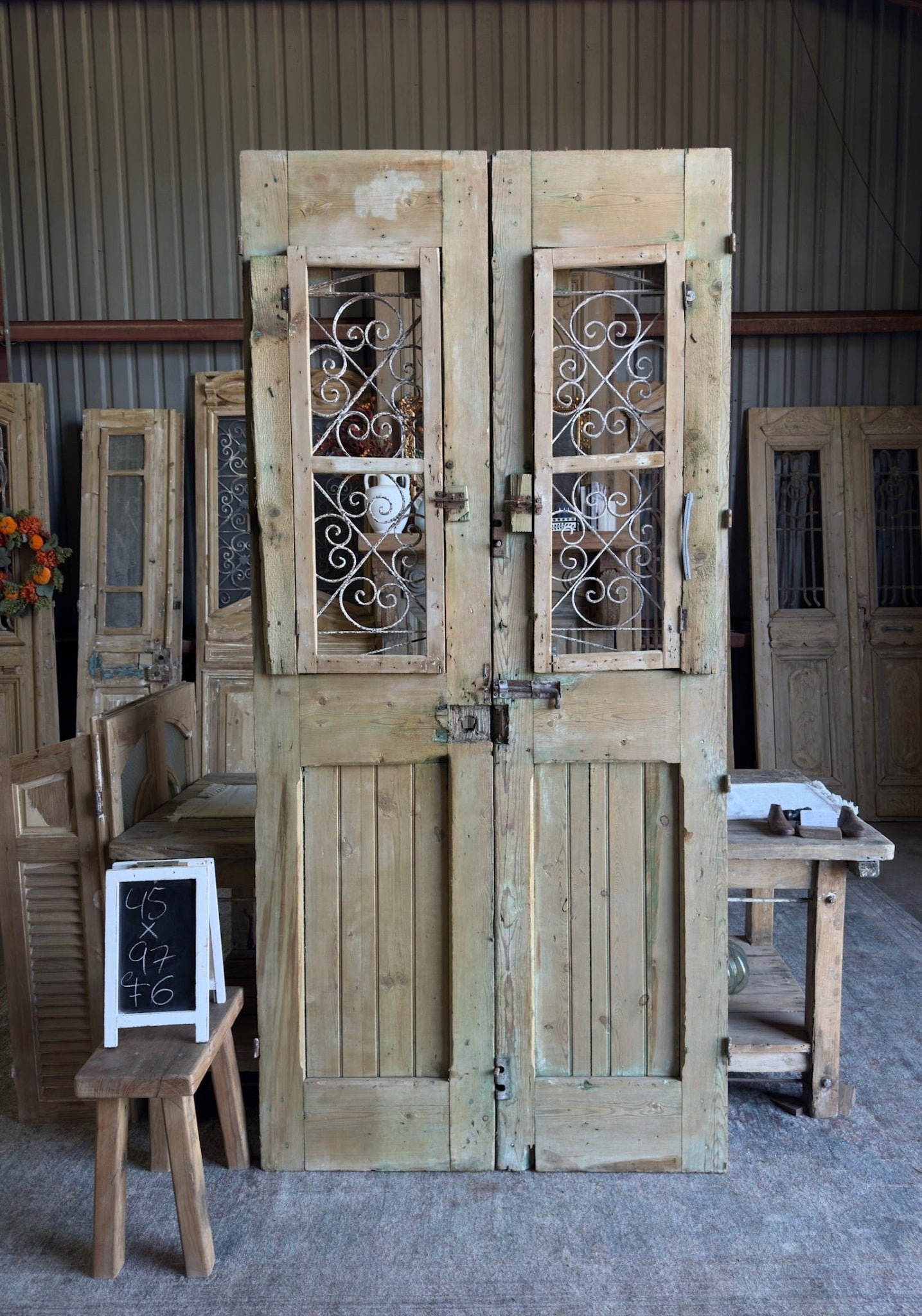 Elegant Antique Iron French Doors - 45x97 F6 - Magnolia Antique Door Co.