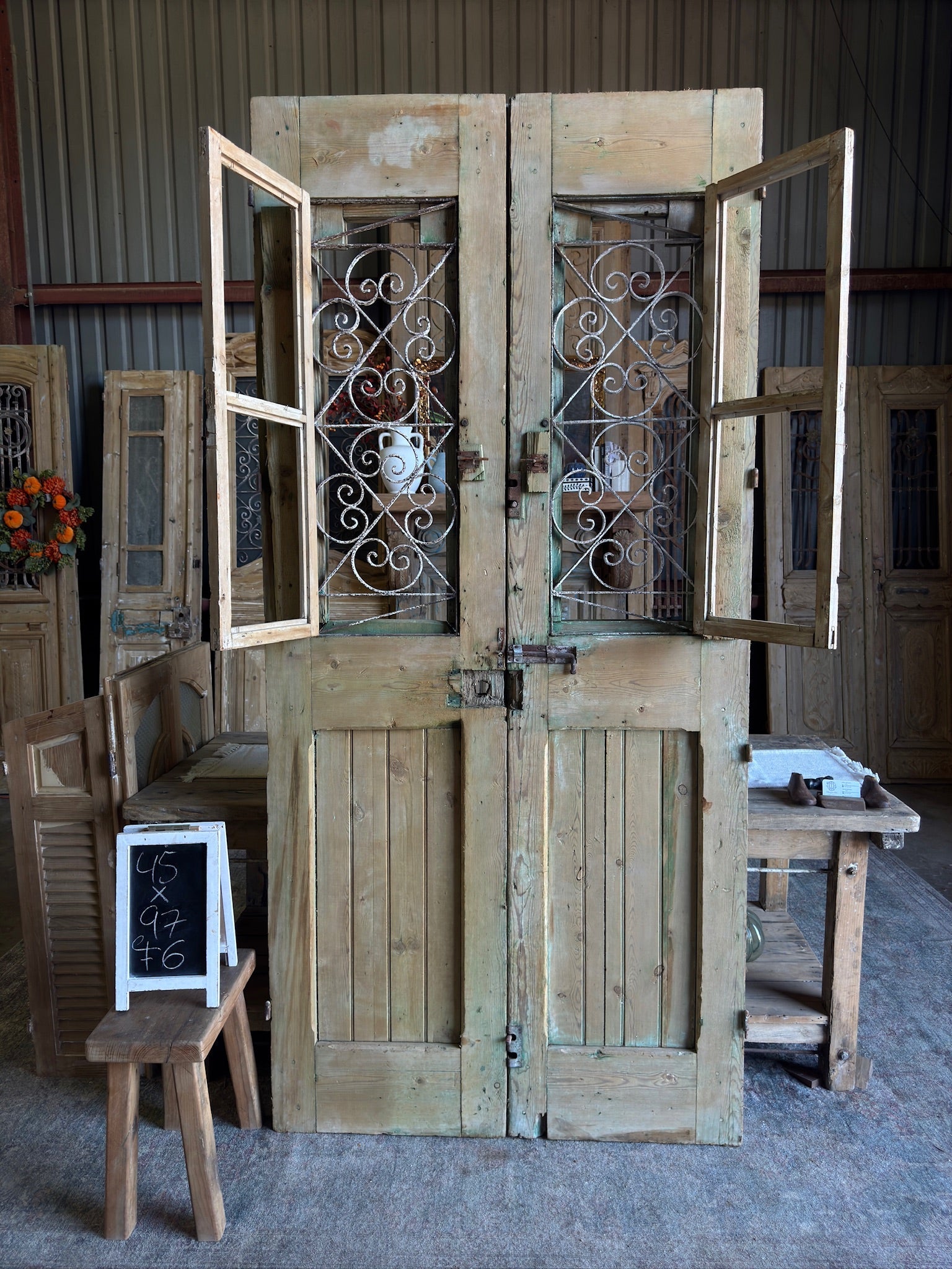 Elegant Antique Iron French Doors - 45x97 F6 - Magnolia Antique Door Co.
