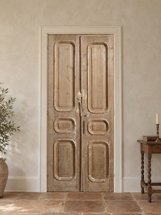 Antique Solid Raised Panel Double Doors - 45x103 - N845 shown installed in a room (digital preview)