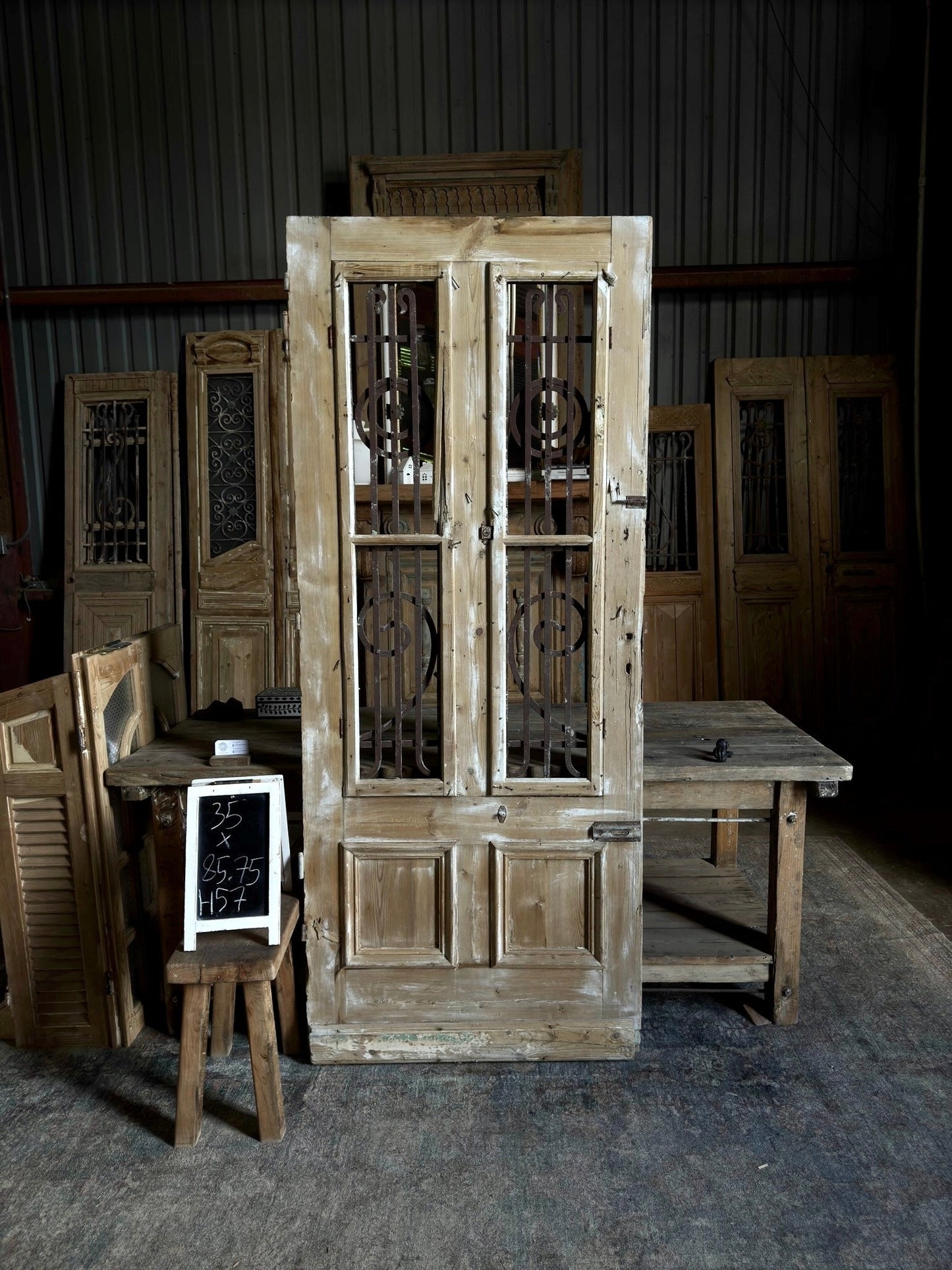 Single Iron Antique Front Door - 35x85.75 H57 - Magnolia Antique Door Co.