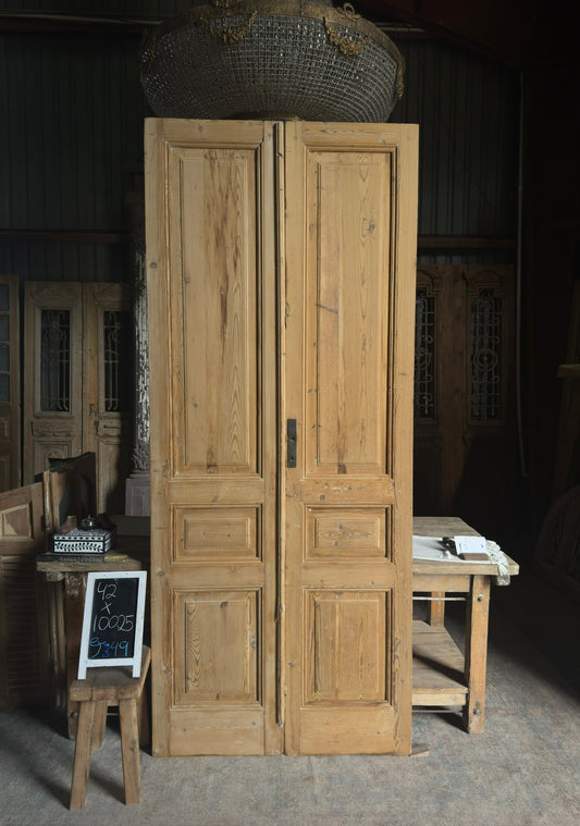 3 Panel Antique Solid French Doors - 42x100.25 J349