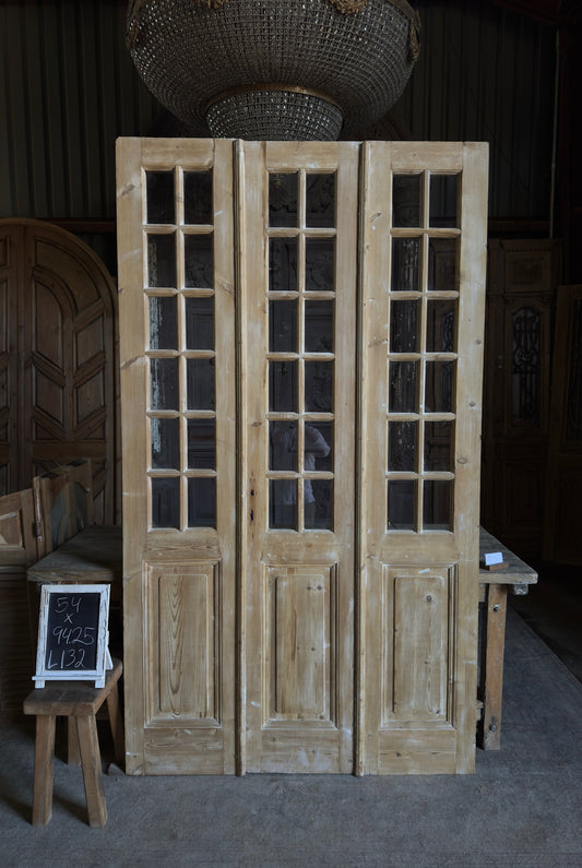 3 Panel Tri-Fold Antique Glass Doors - 54x94.25 - L132