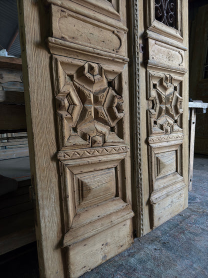 Bold Carved Antique Iron Entry Doors - 44.5x100.5 H142