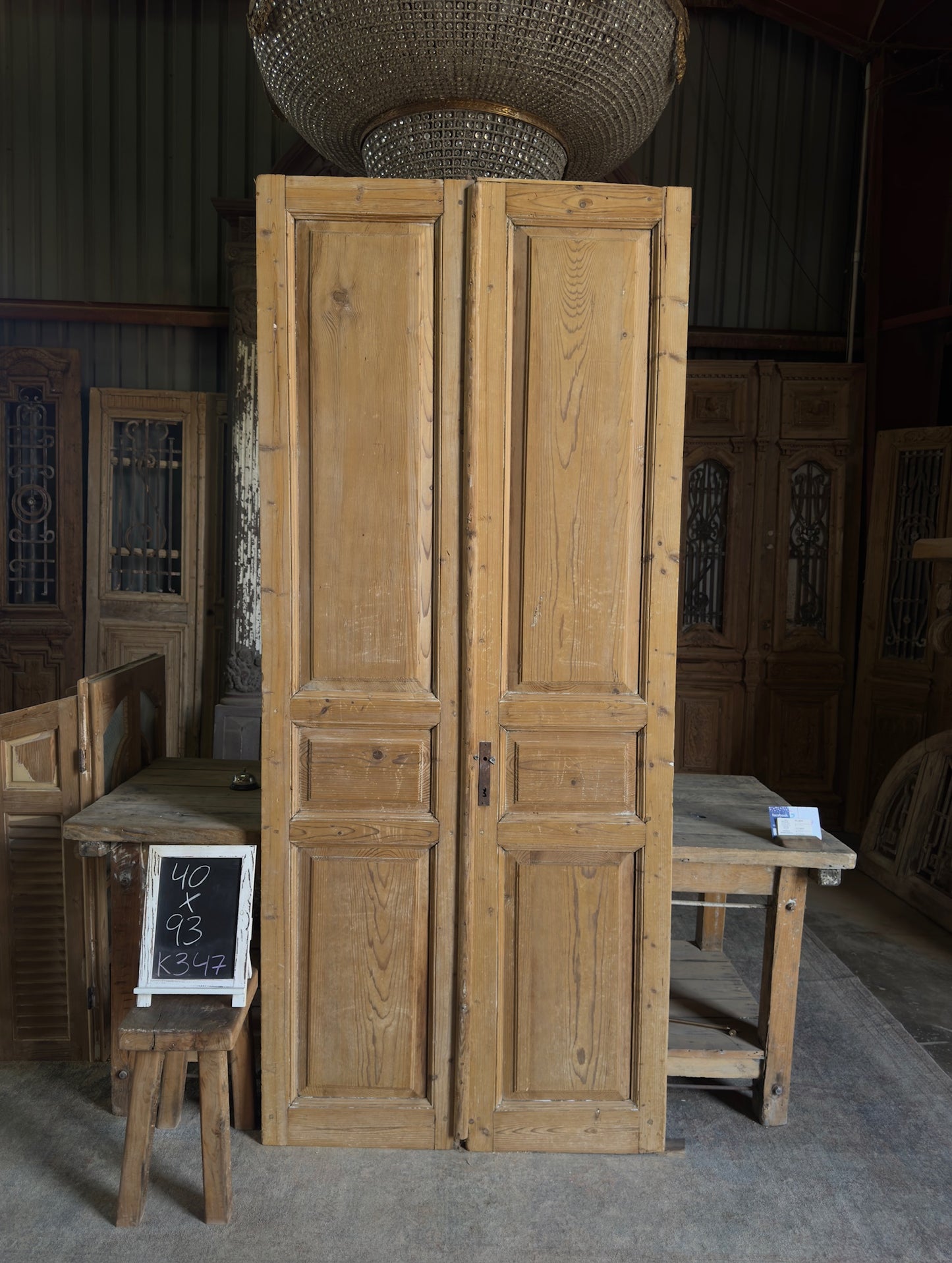3 Panel Antique Solid French Doors - 40x93 K347