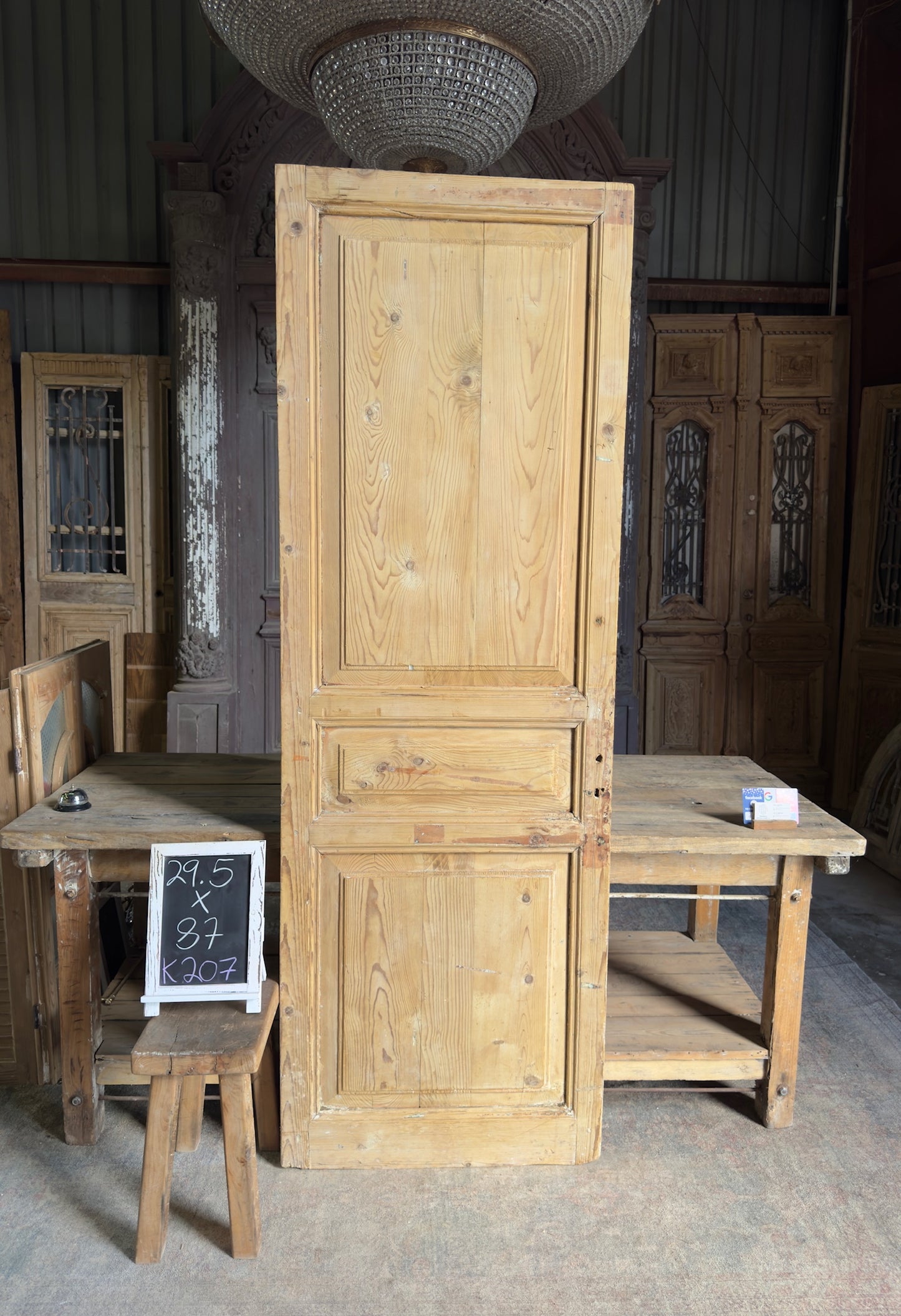 3 Panel Single Solid Antique Door - 29.5x87 K207