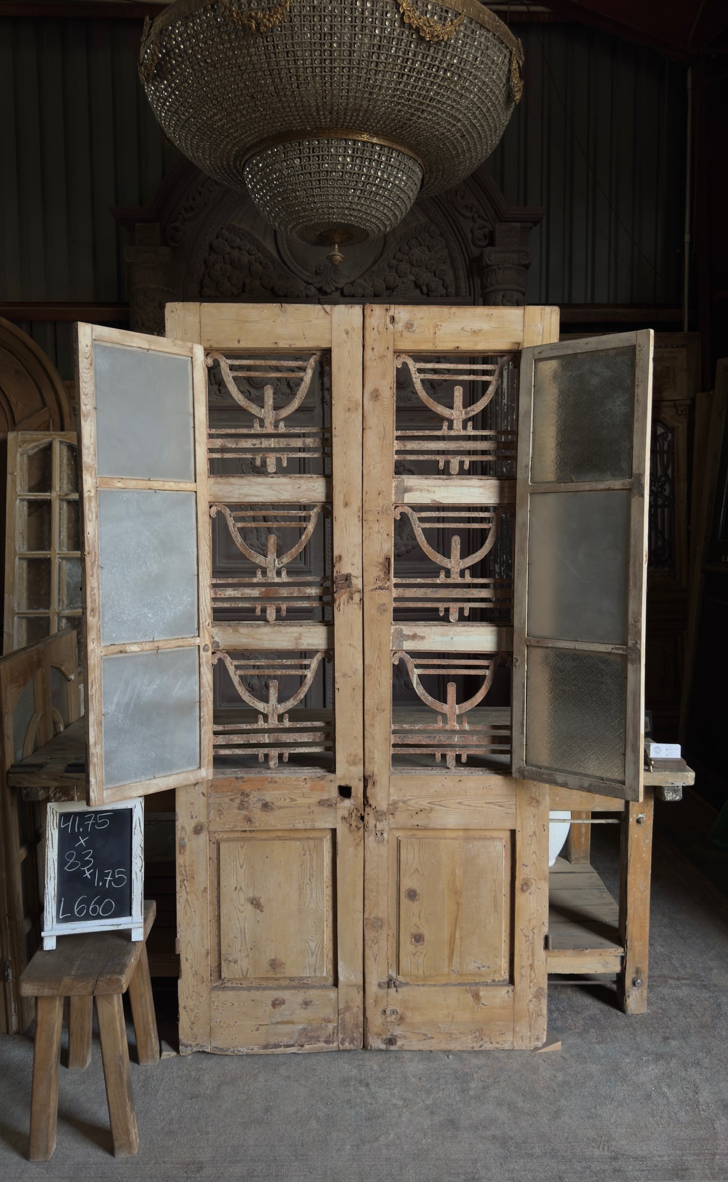 Antique Iron 3 Lite French Doors - 41.75x83 - L660