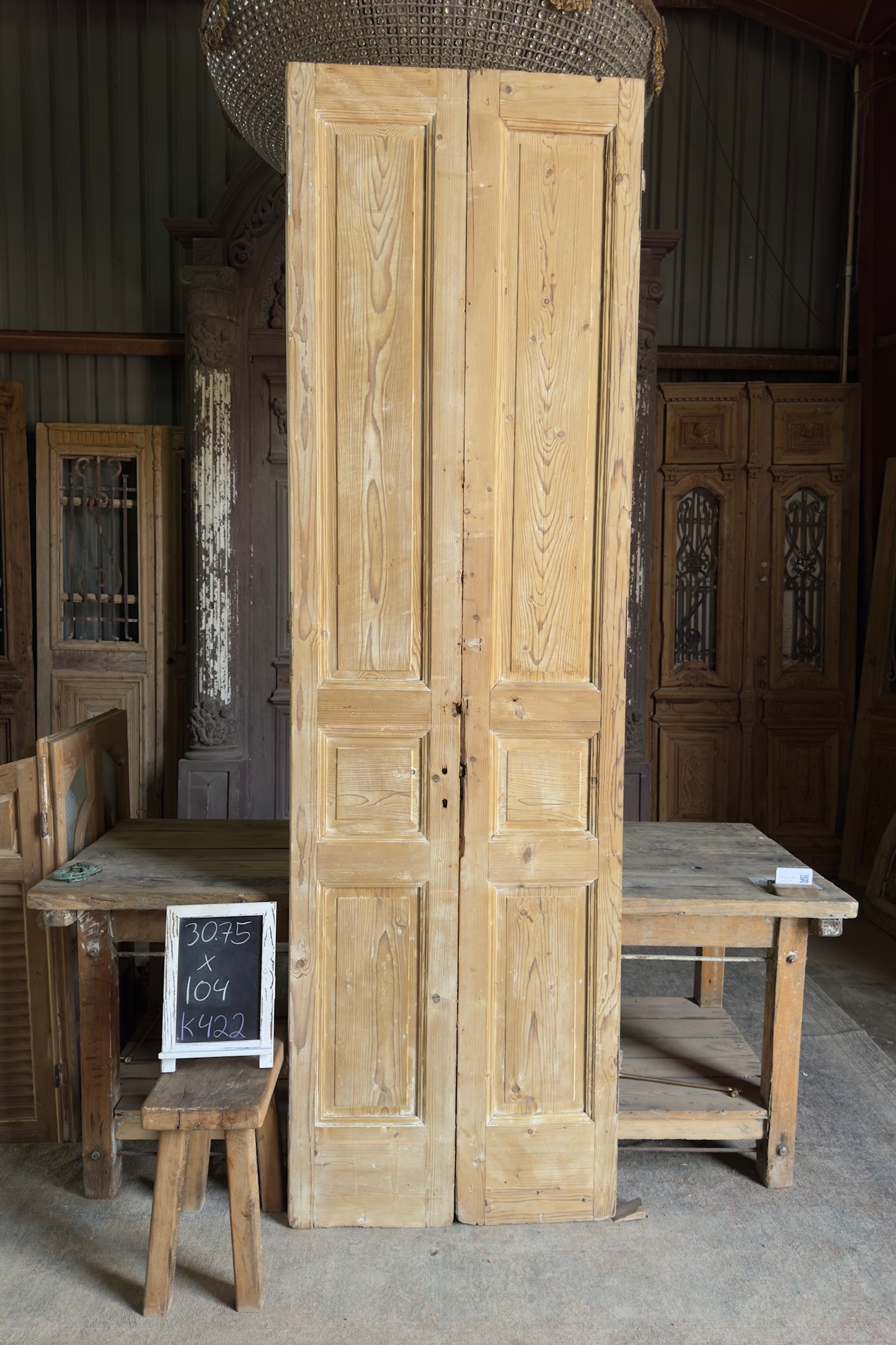 3 Panel Antique Solid French Doors - 30.75x104 K422