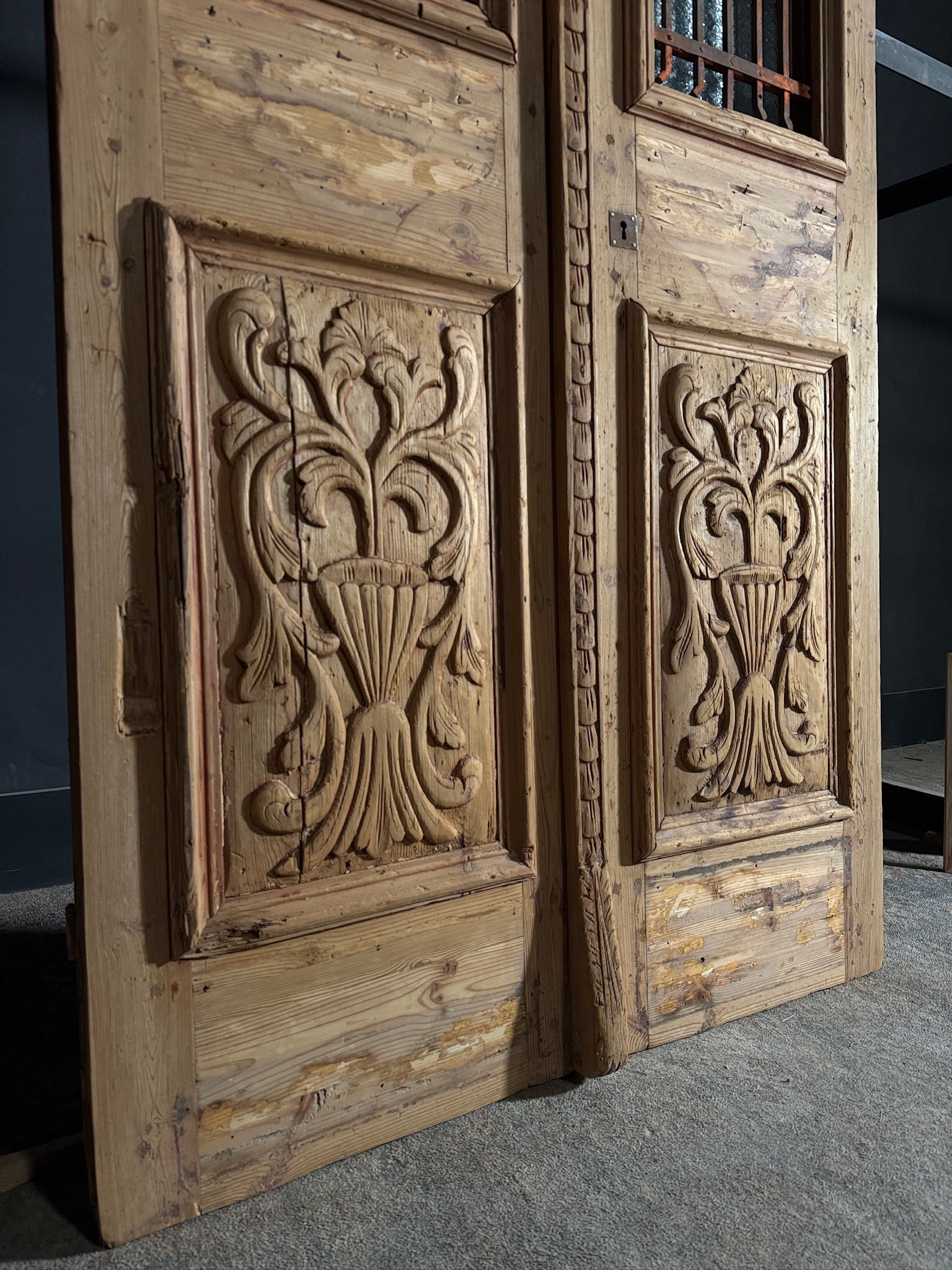 Antique Carved Iron French Doors - 46.75x101 - N600