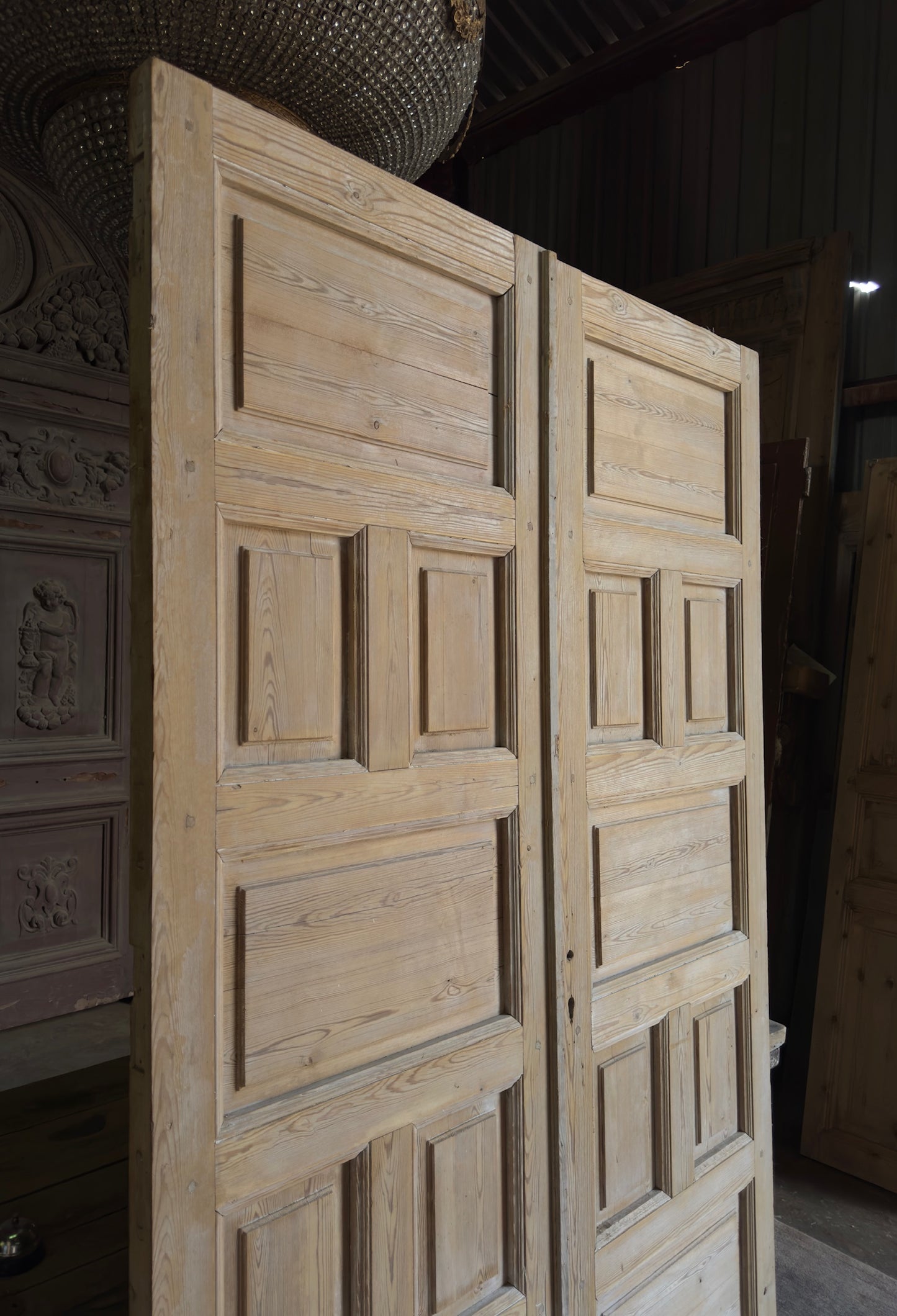 Thick Antique Paneled Solid French Doors - 60.25x93.5 - L463