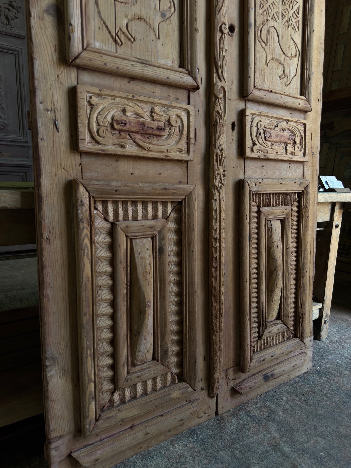 Hand Carved Solid Antique French Doors - 43.5x87.75 J109