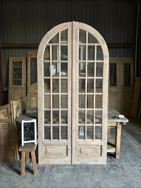 (The Ellenor) Handcrafted Arched Glass French Door - 47.5x95.5 H91