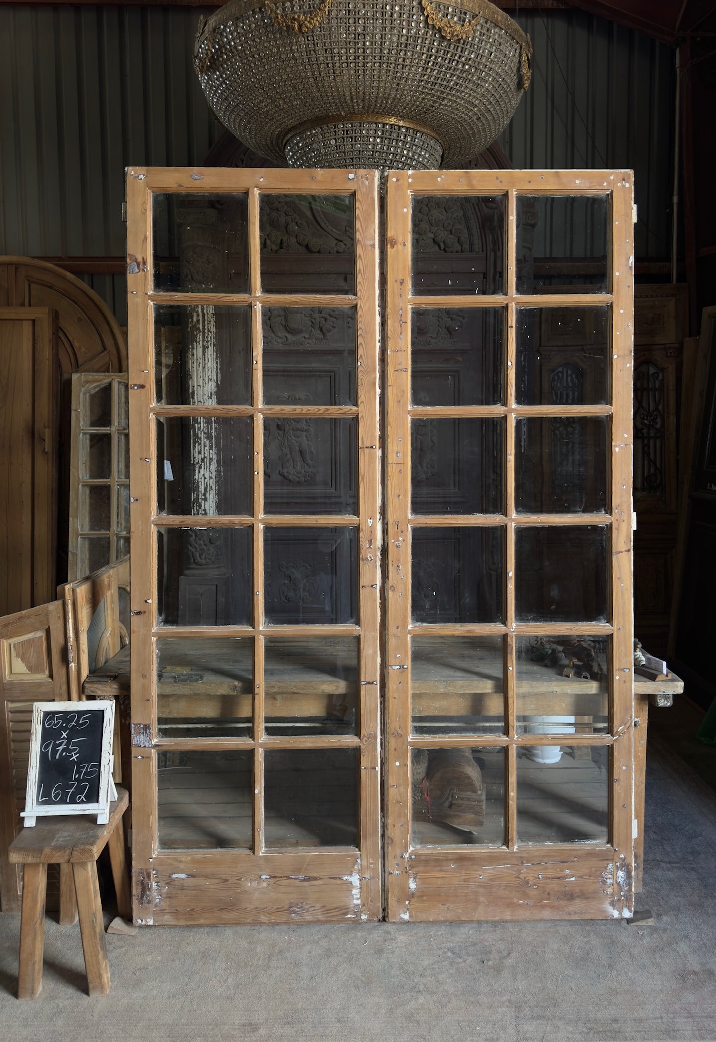 Antique Glass 12 Lite French Doors - 65.25x97.5 - L672