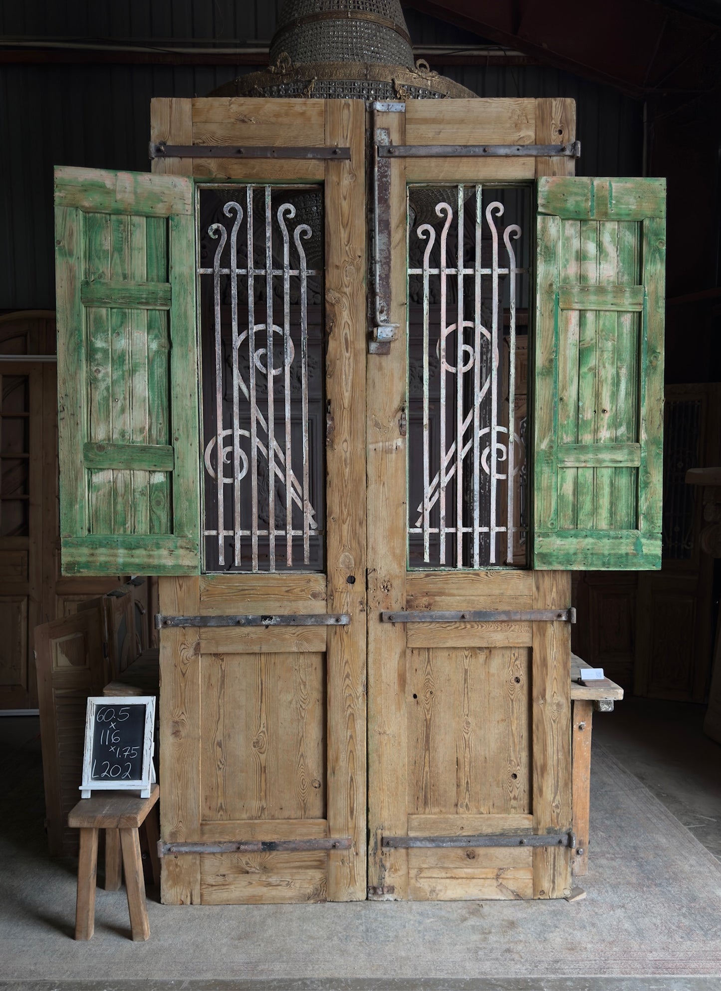 Massive Antique Iron French Doors - 60.5x116 - L202