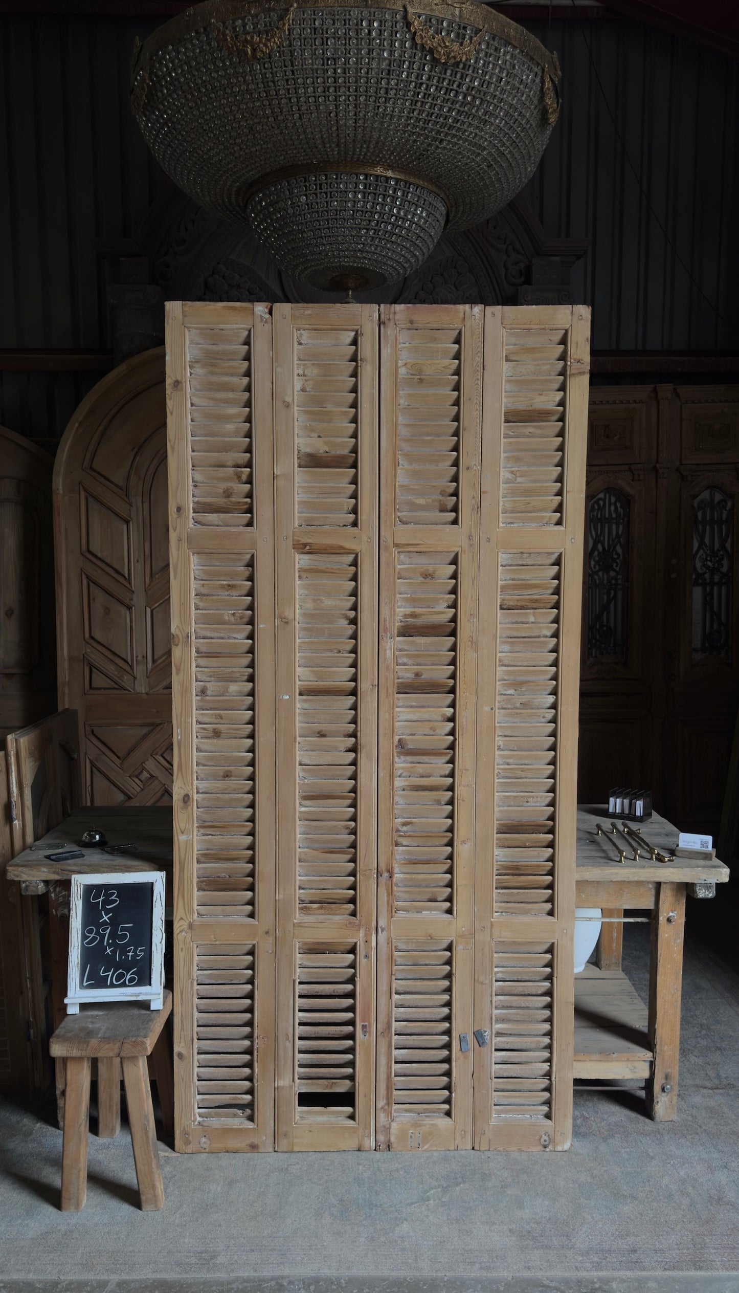 European French Antique Louvered Shutters - 43x89.5 - L406