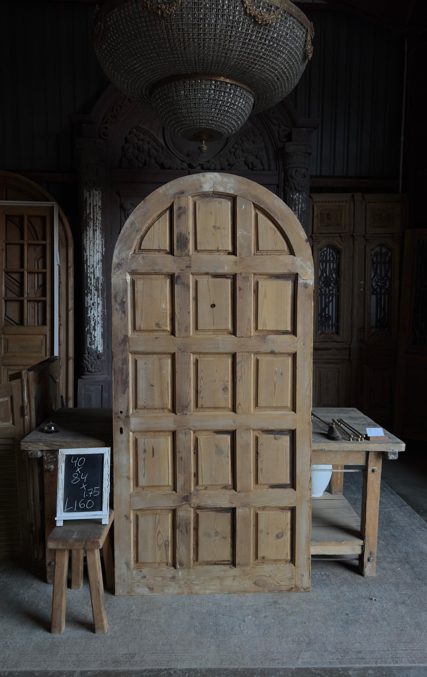 15 Panel Antique Solid Single Arched Door - 40x84 - L160