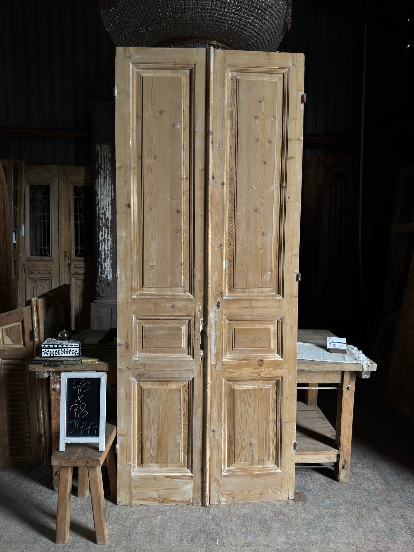 3 Panel Antique Solid French Doors - 40x98 J449