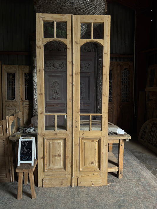 Unique Arch Style Antique Glass French Doors - 44x105.5 J220
