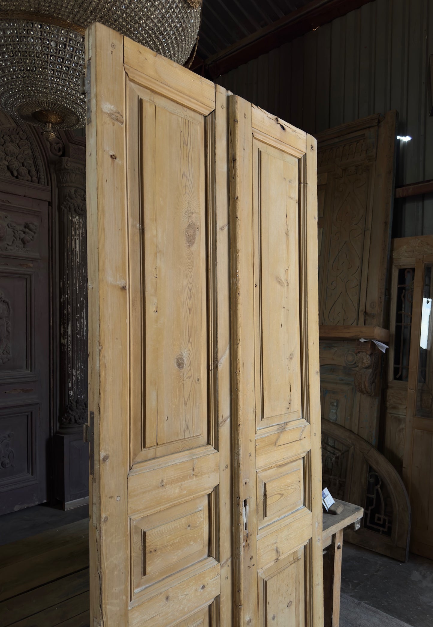3 Panel Antique Solid French Doors - 40x95.5 K396