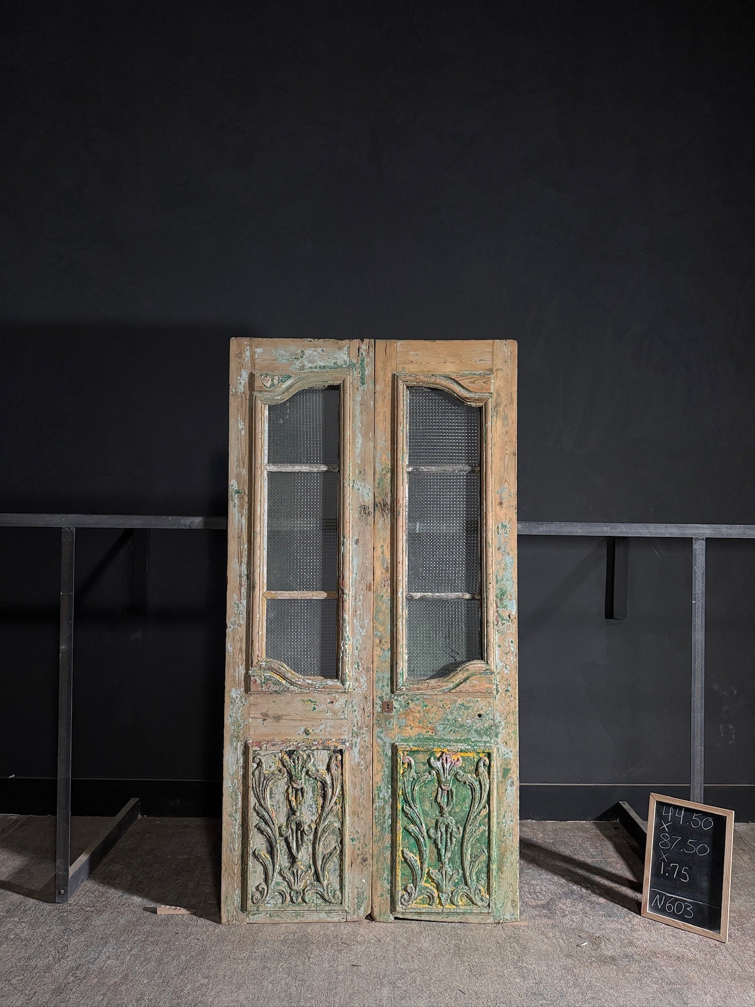 Antique Carved 3 Lite French Doors - 44.5x87.5 - N603
